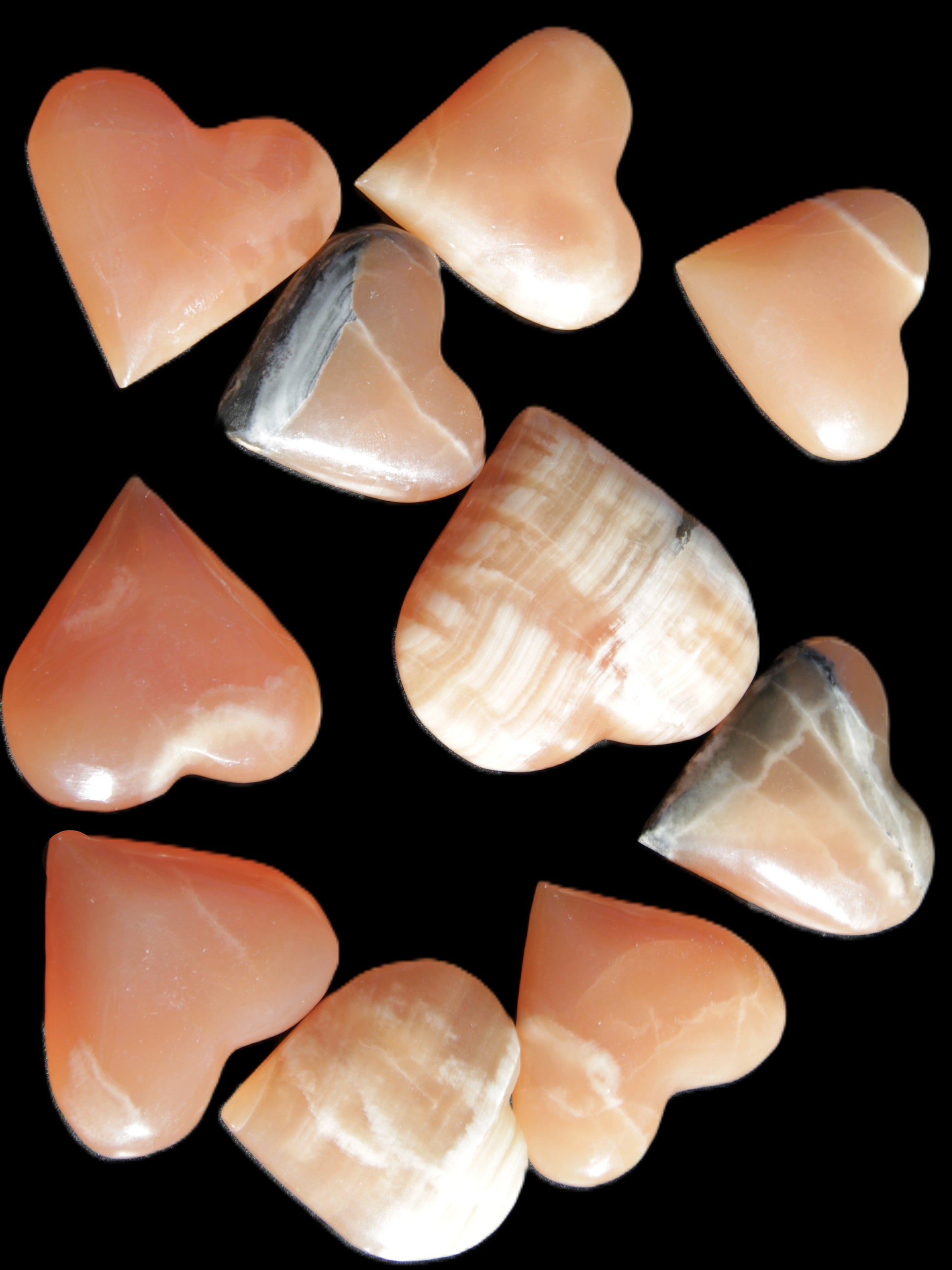Ten Honey Calcite hearts selection 53-60mm 969g Wholesale Rocks and Things Store
