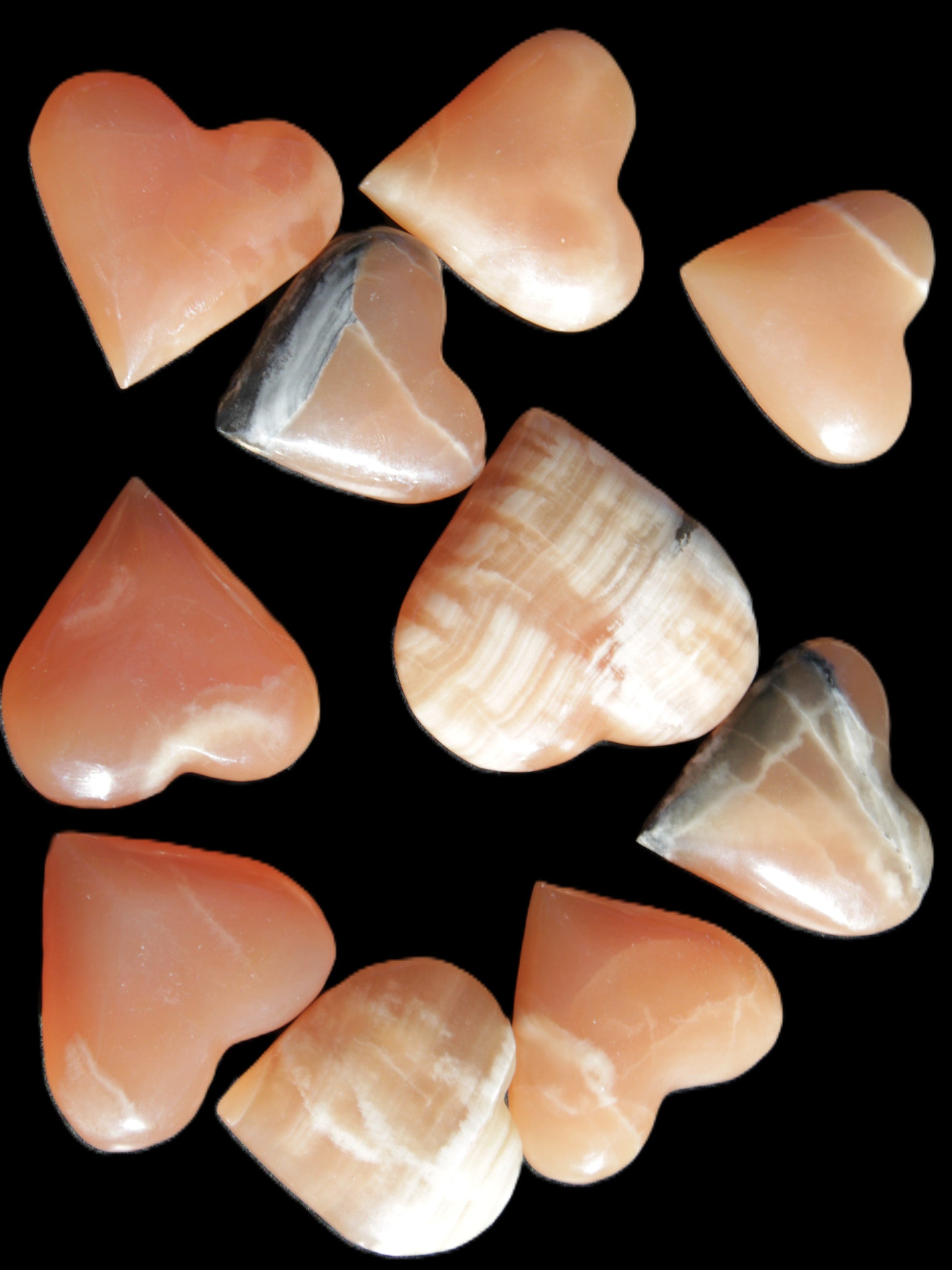 Ten Honey Calcite hearts selection 53-60mm 969g Wholesale Rocks and Things Store