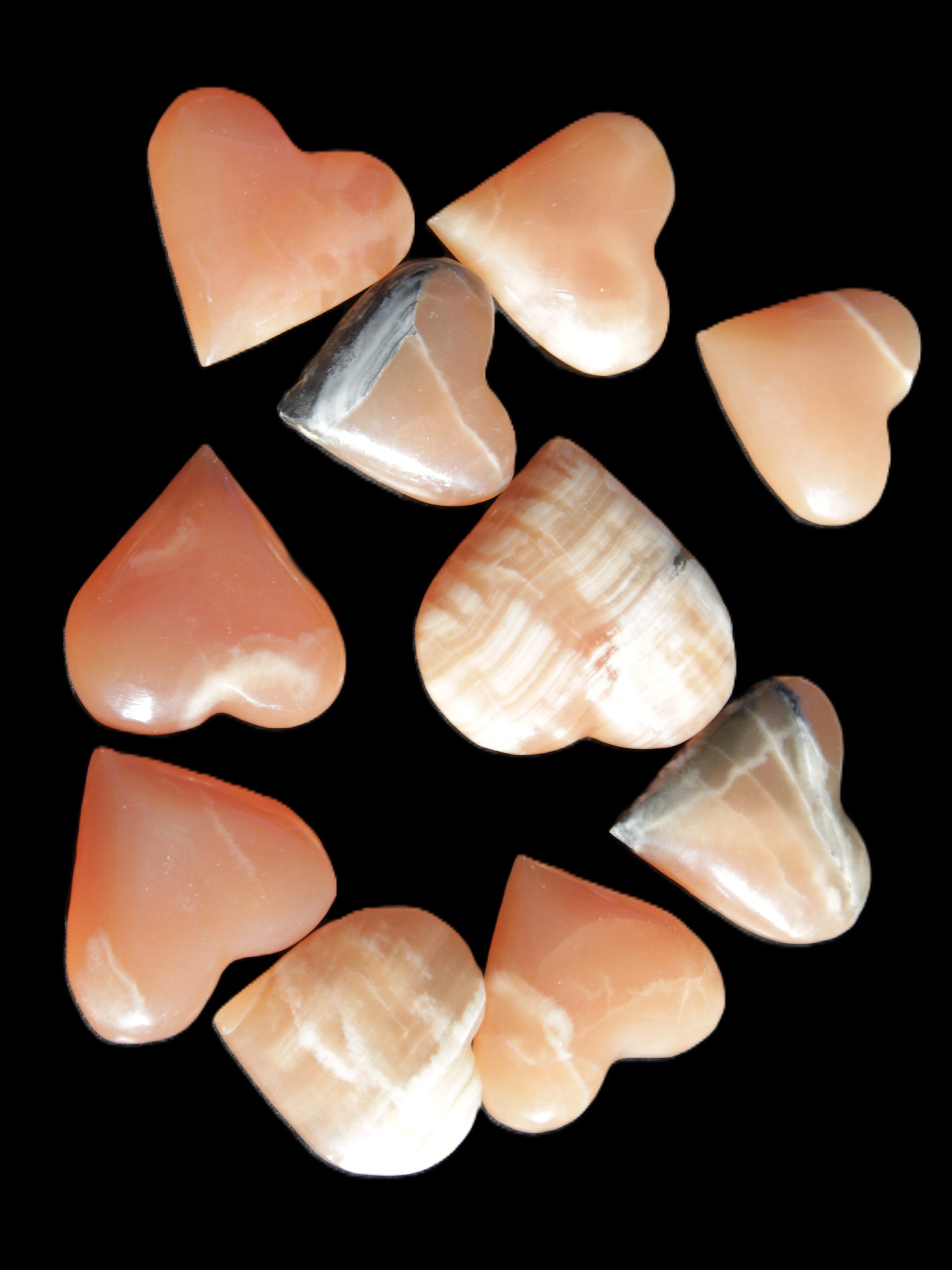 Ten Honey Calcite hearts selection 53-60mm 969g Wholesale Rocks and Things Store
