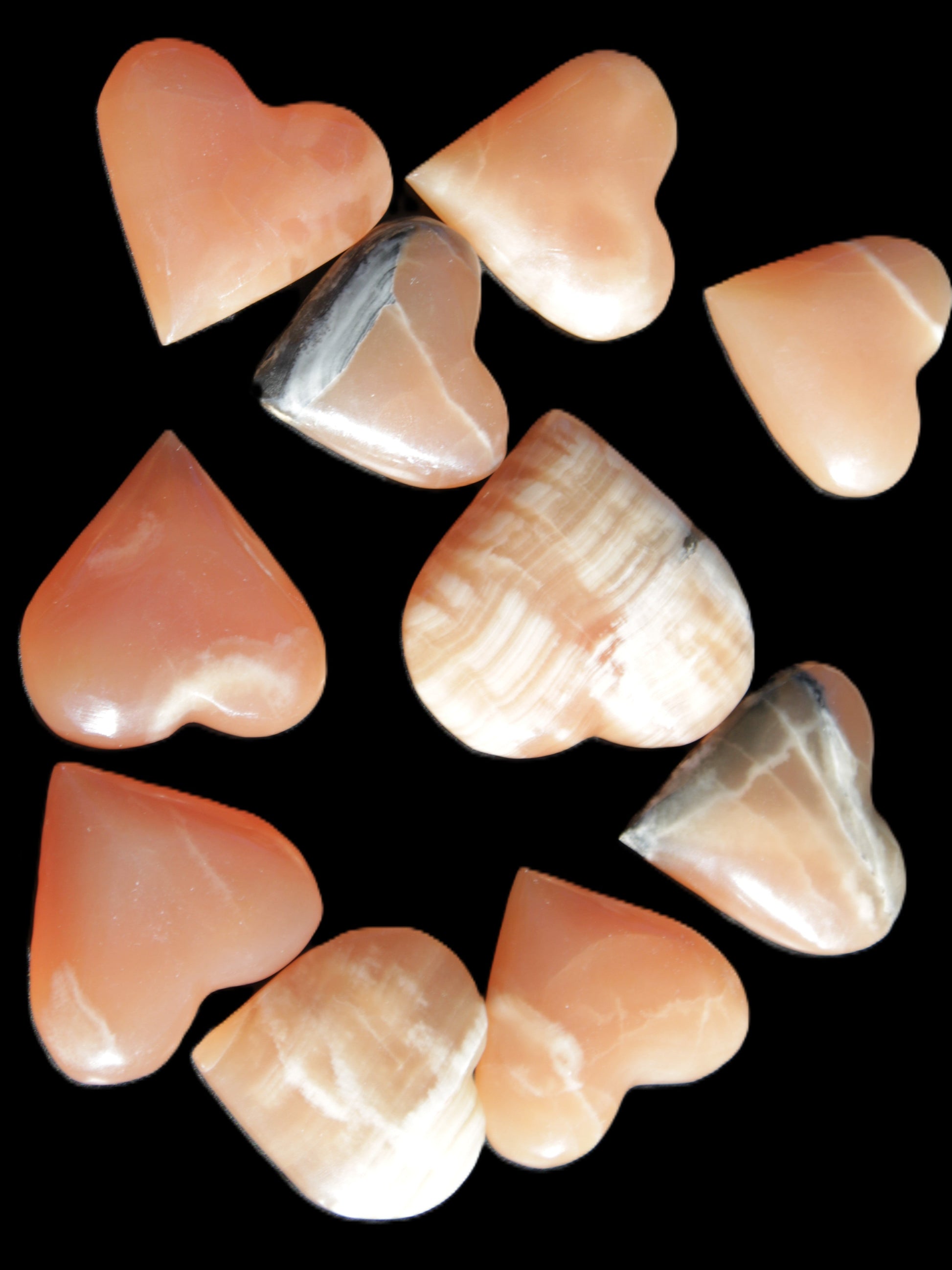 Ten Honey Calcite hearts selection 53-60mm 969g Wholesale Rocks and Things Store