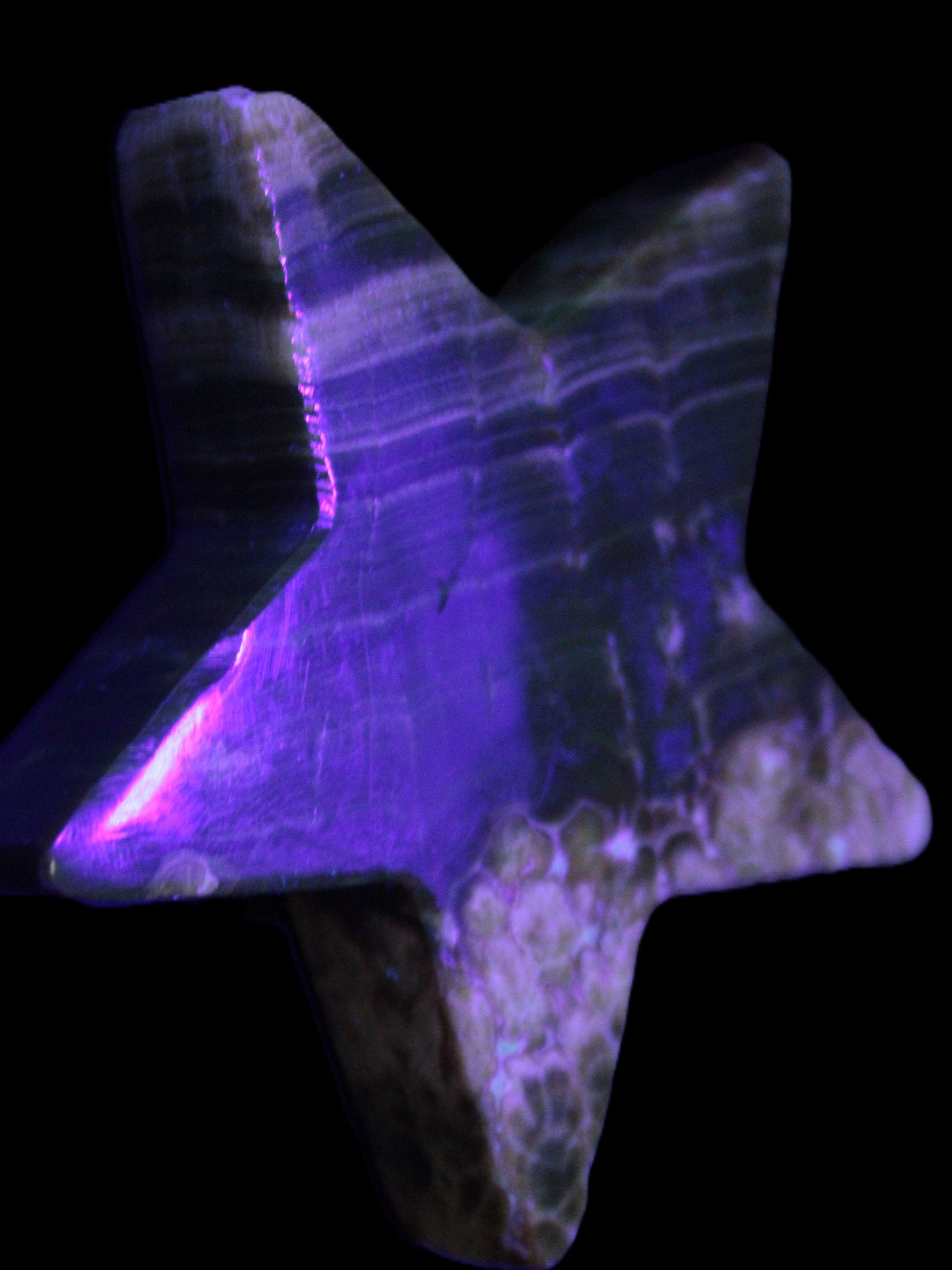 Chocolate Calcite Star 103*18mm 237.7g in UV light -  Rocks and Things Store