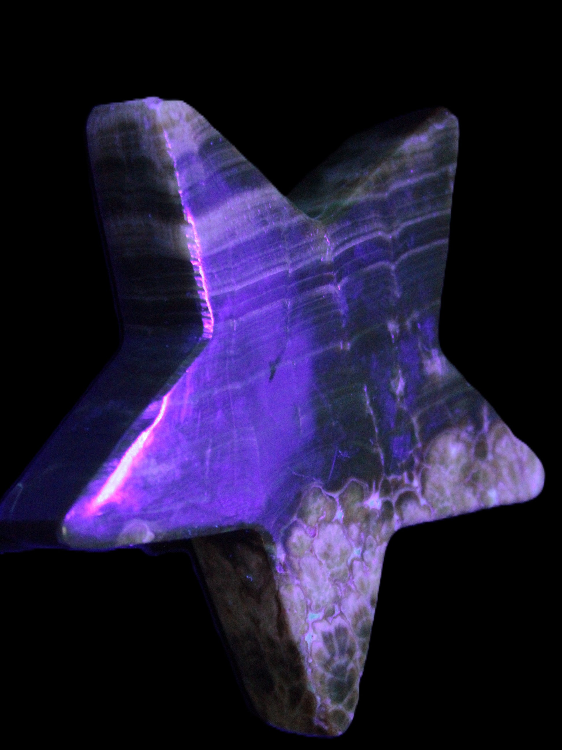 Chocolate Calcite Star 103*18mm 237.7g in UV light -  Rocks and Things Store