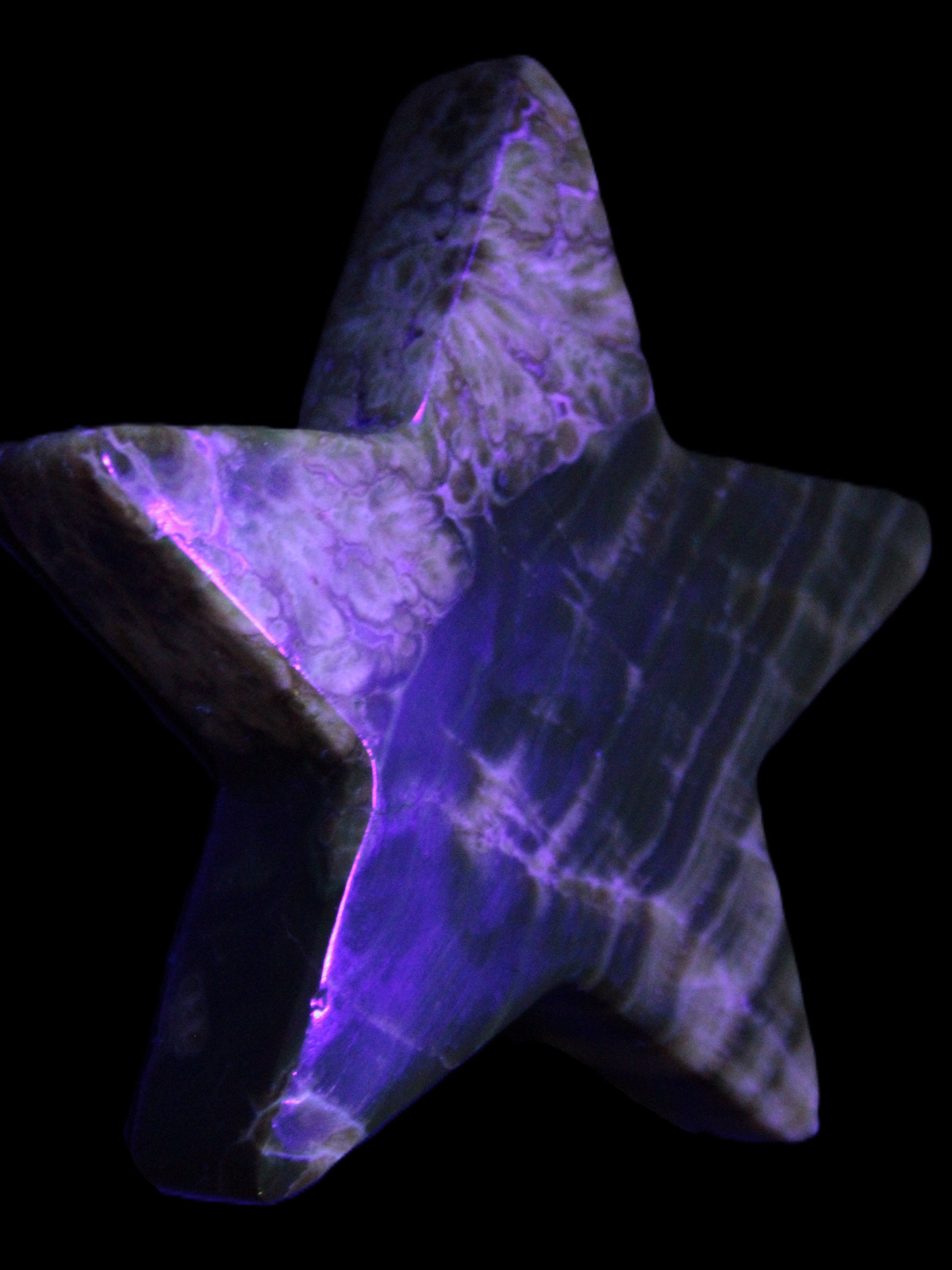 Chocolate Calcite Star 103*18mm 237.7g in UV light -  Rocks and Things Store
