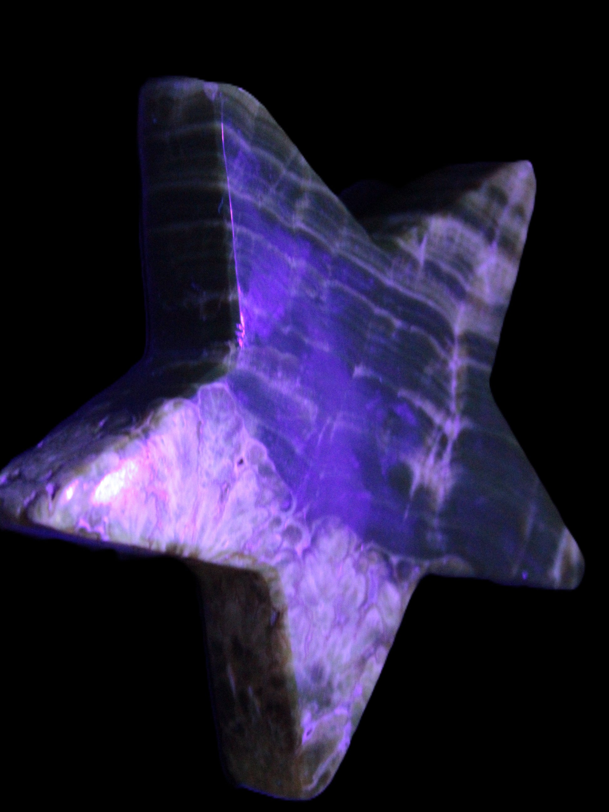 Chocolate Calcite Star 103*18mm 237.7g in UV light - Rocks and Things Store