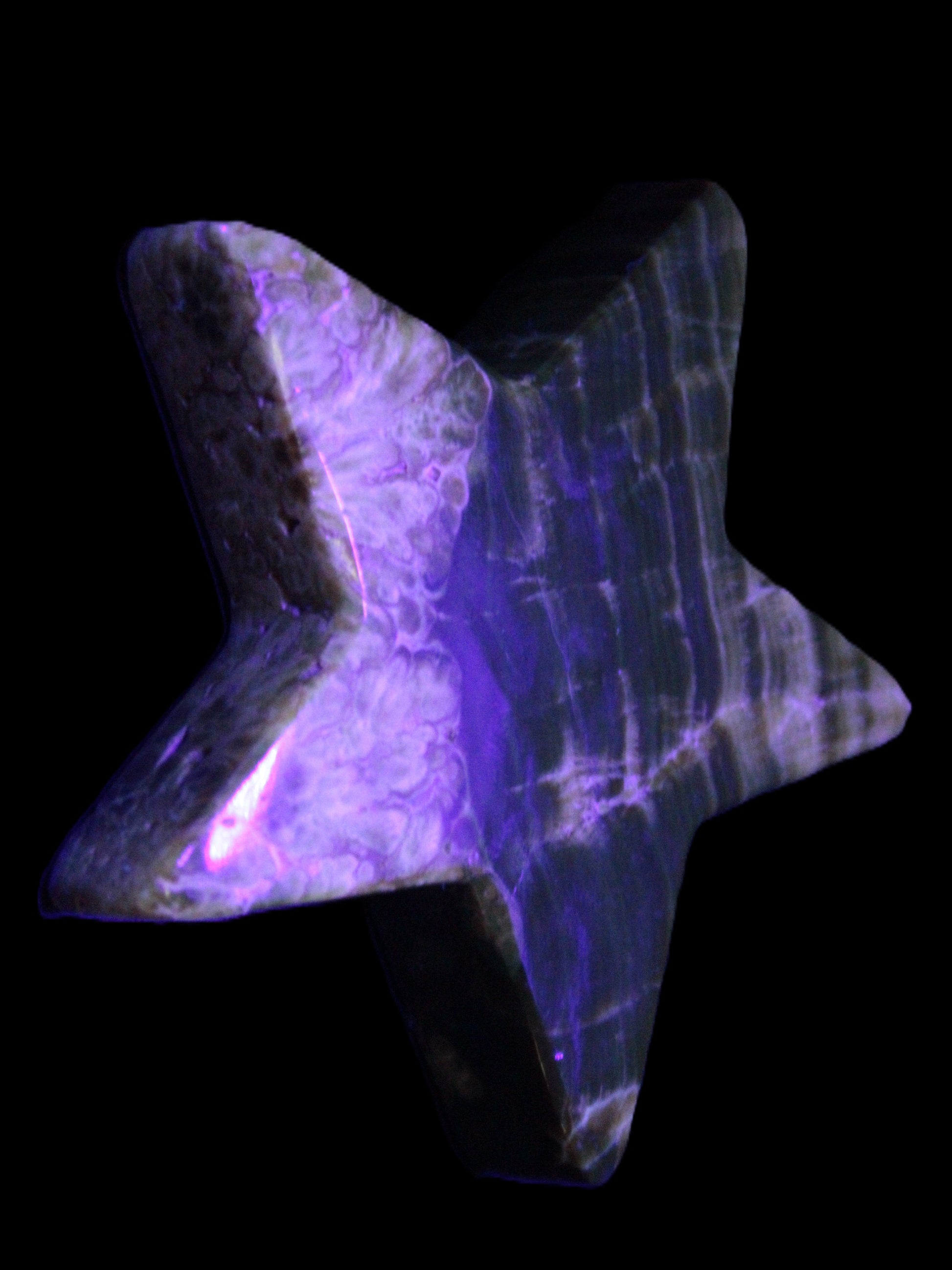 Chocolate Calcite Star 103*18mm 237.7g in UV light - Rocks and Things Store