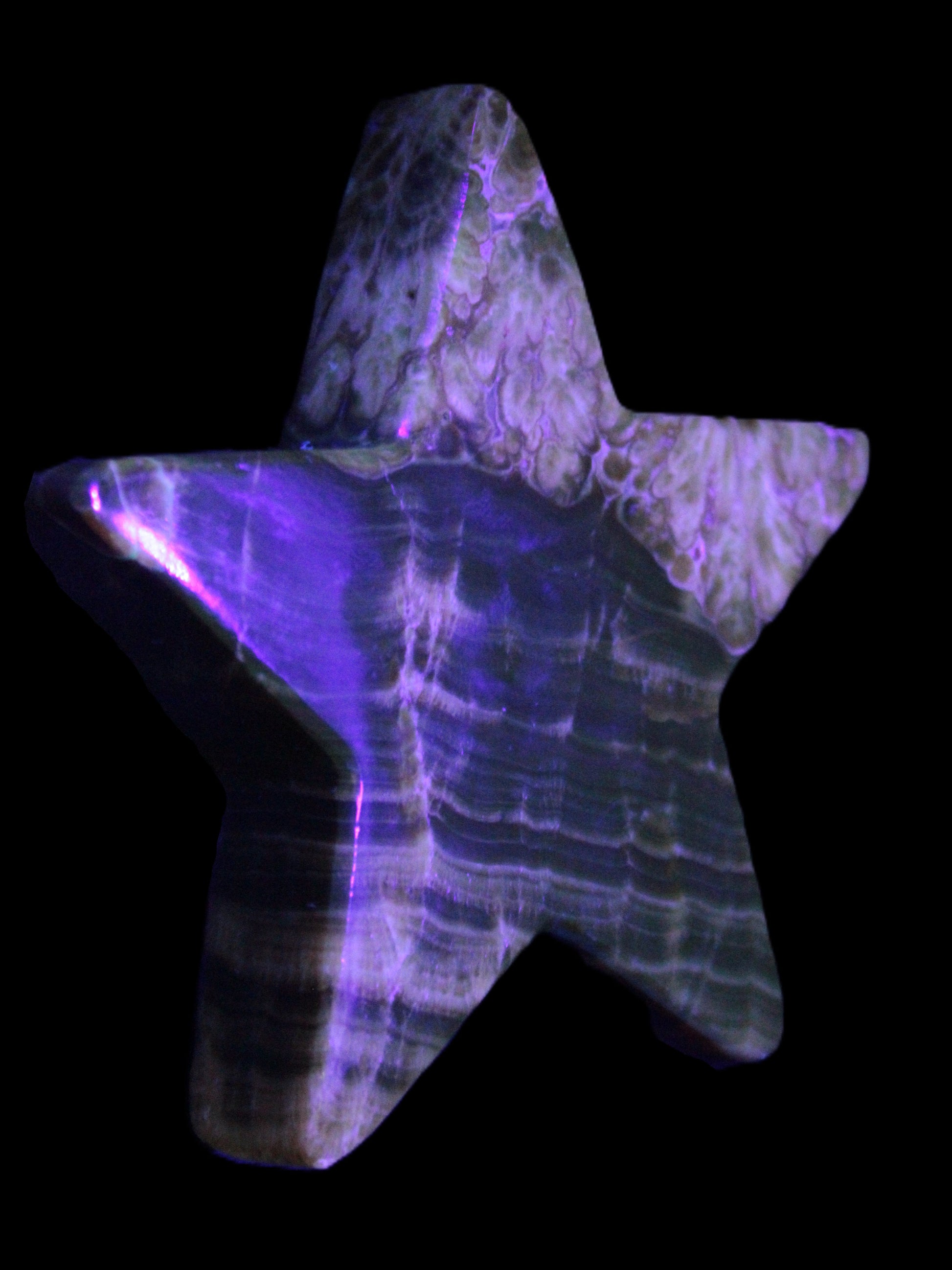 Chocolate Calcite Star 103*18mm 237.7g in UV light - Rocks and Things Store