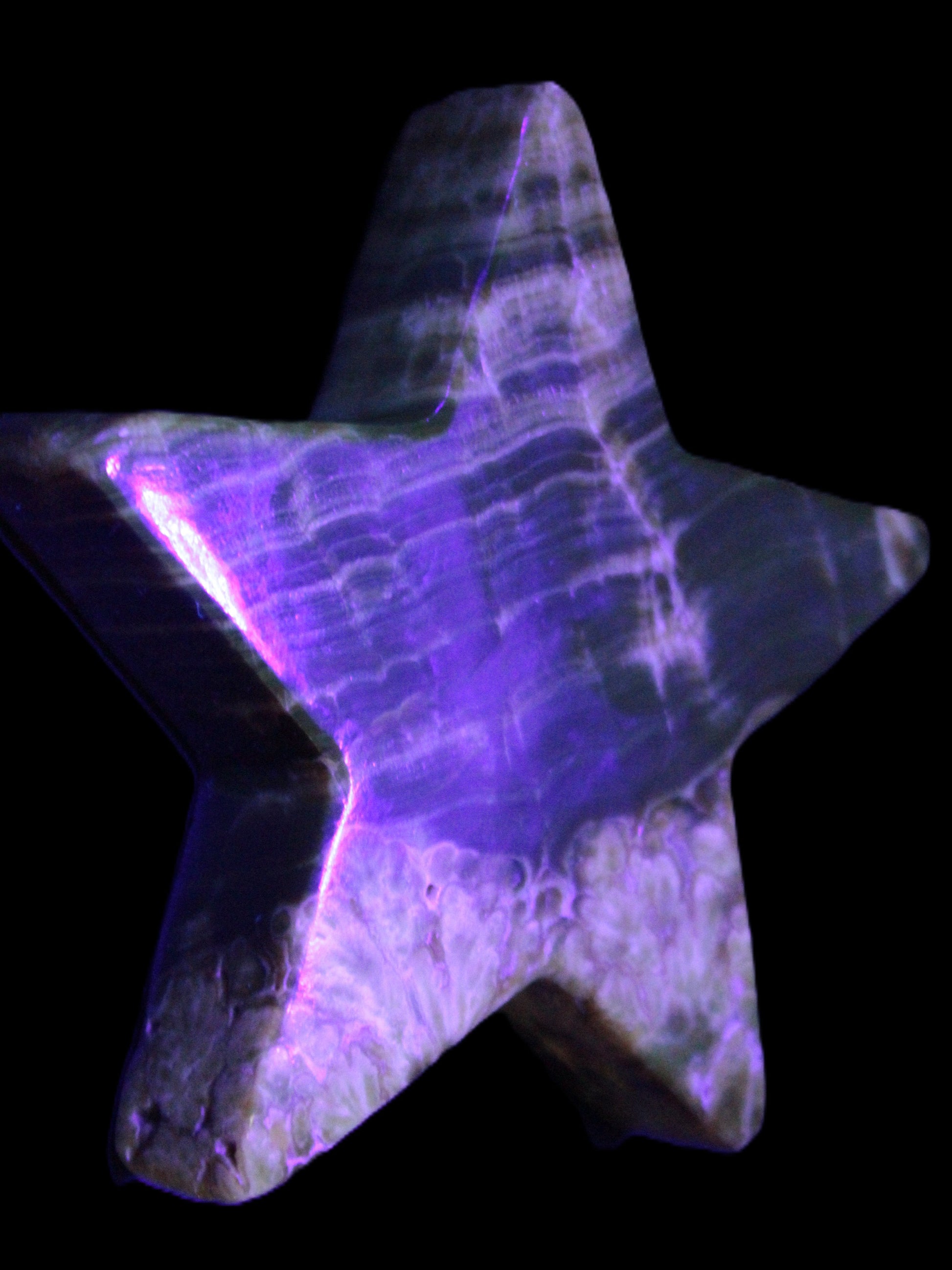 Chocolate Calcite Star 103*18mm 237.7g in UV light - Rocks and Things Store