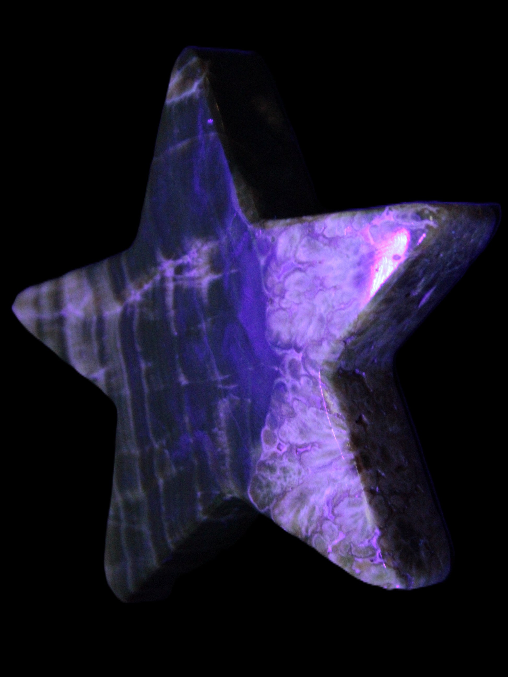 Chocolate Calcite Star 103*18mm 237.7g in UV light - Rocks and Things Store