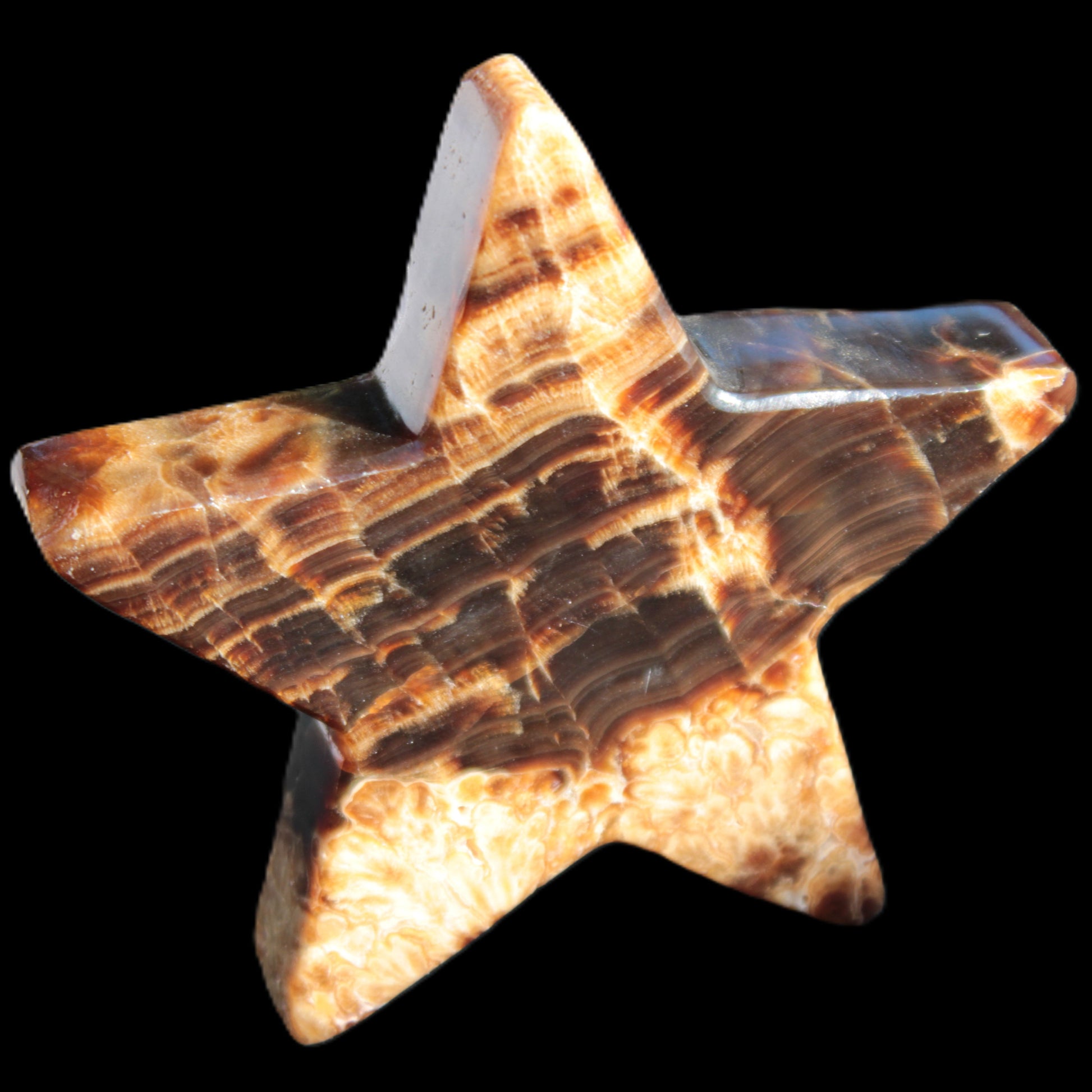 Chocolate Calcite Star 103*18mm 237.7g in very bright sunshine -  Rocks and Things Store