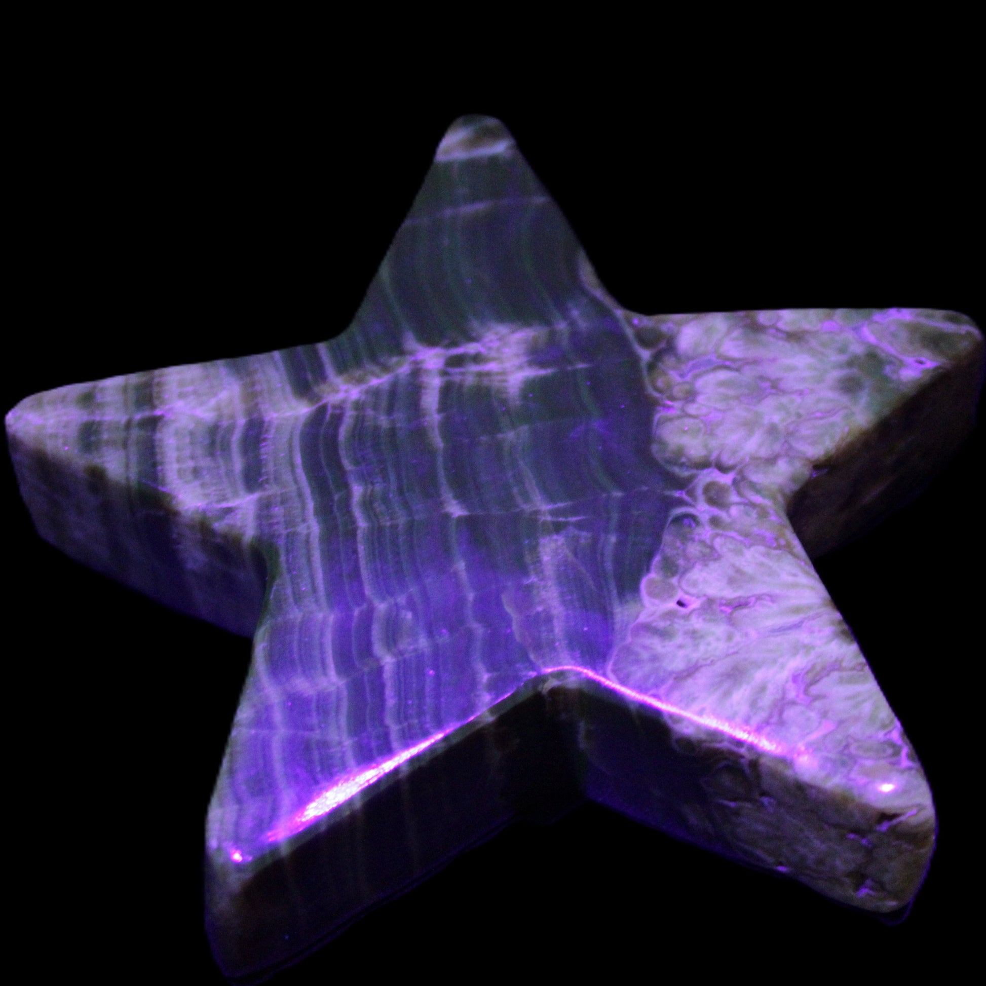 Chocolate Calcite Star 103*18mm 237.7g in UV light -  Rocks and Things Store