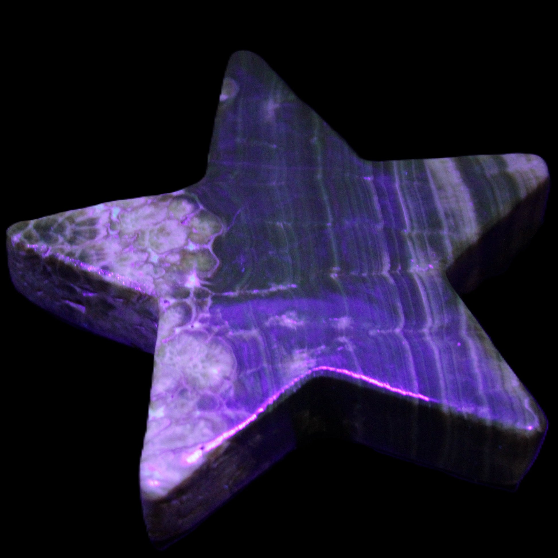 Chocolate Calcite Star 103*18mm 237.7g in UV light -  Rocks and Things Store