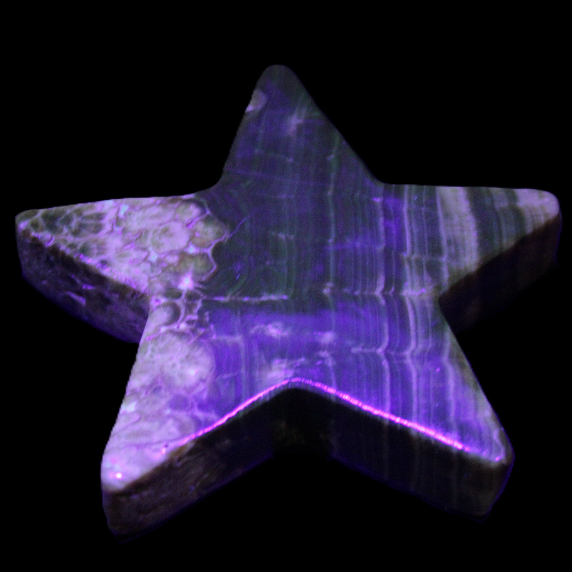 Chocolate Calcite Star 103*18mm 237.7g in UV light -  Rocks and Things Store