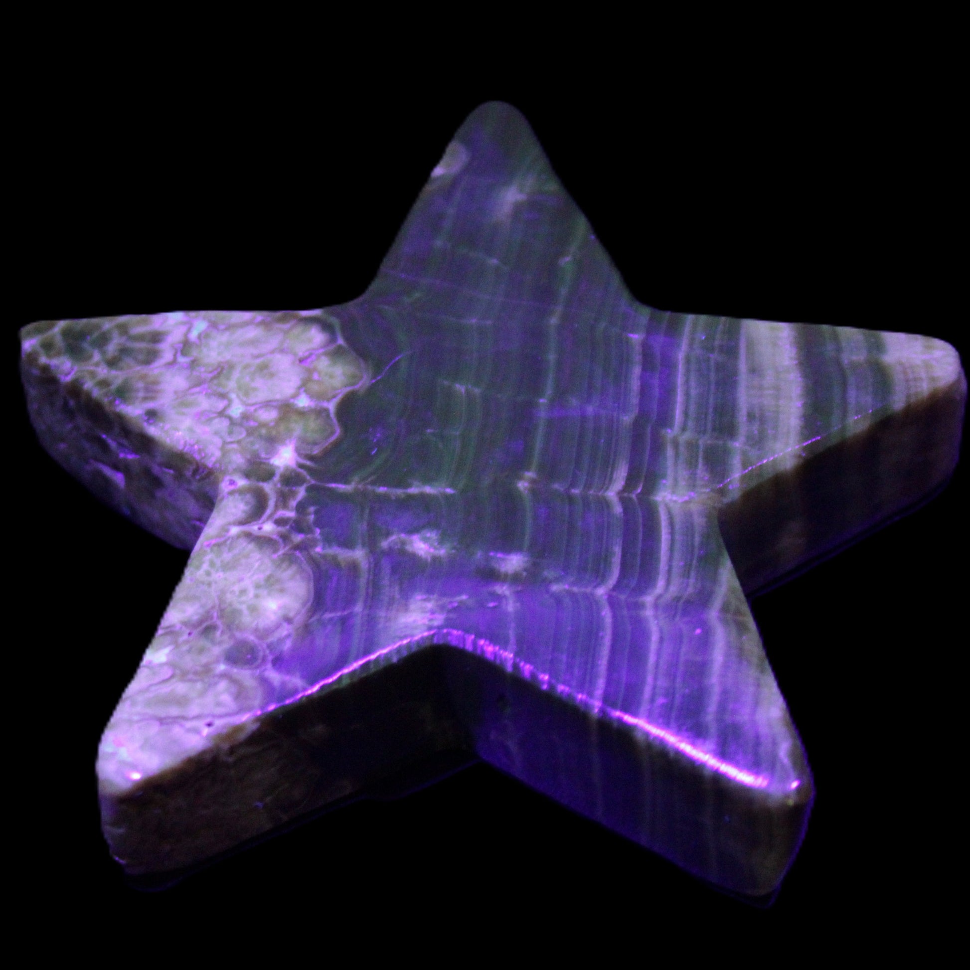 Chocolate Calcite Star 103*18mm 237.7g in UV light -  Rocks and Things Store