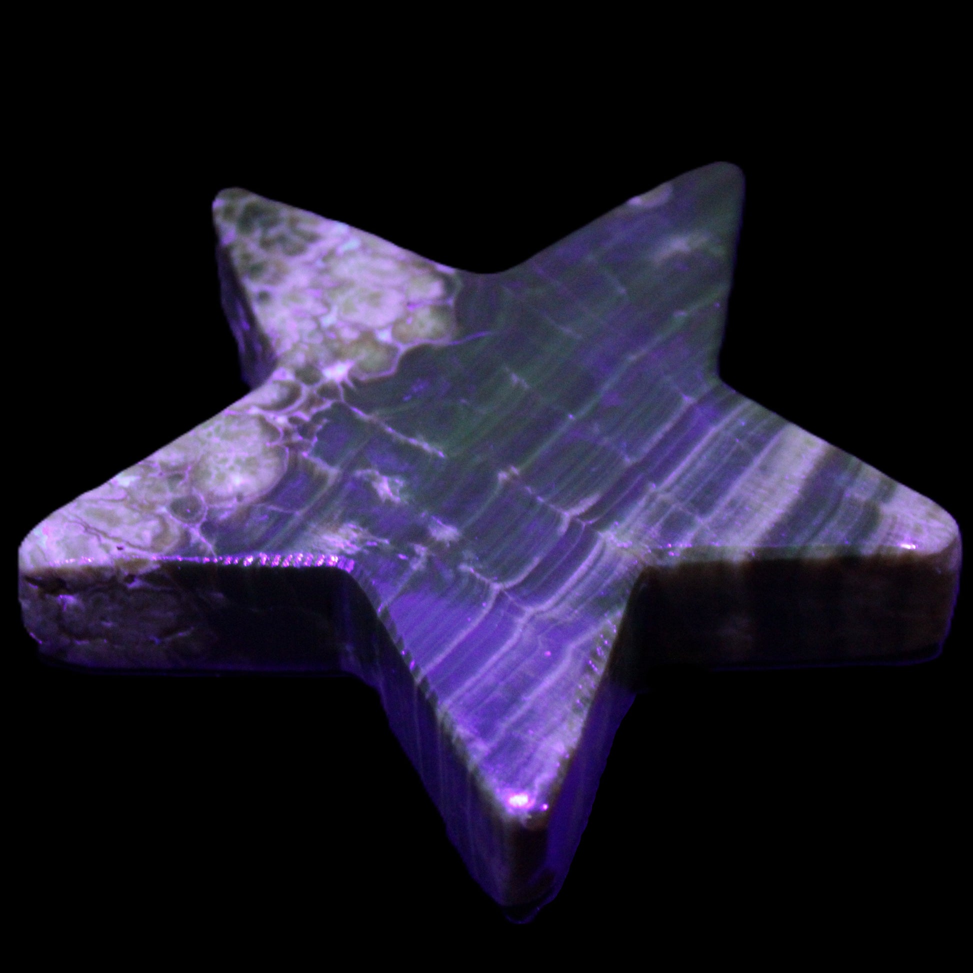 Chocolate Calcite Star 103*18mm 237.7g in UV light -  Rocks and Things Store
