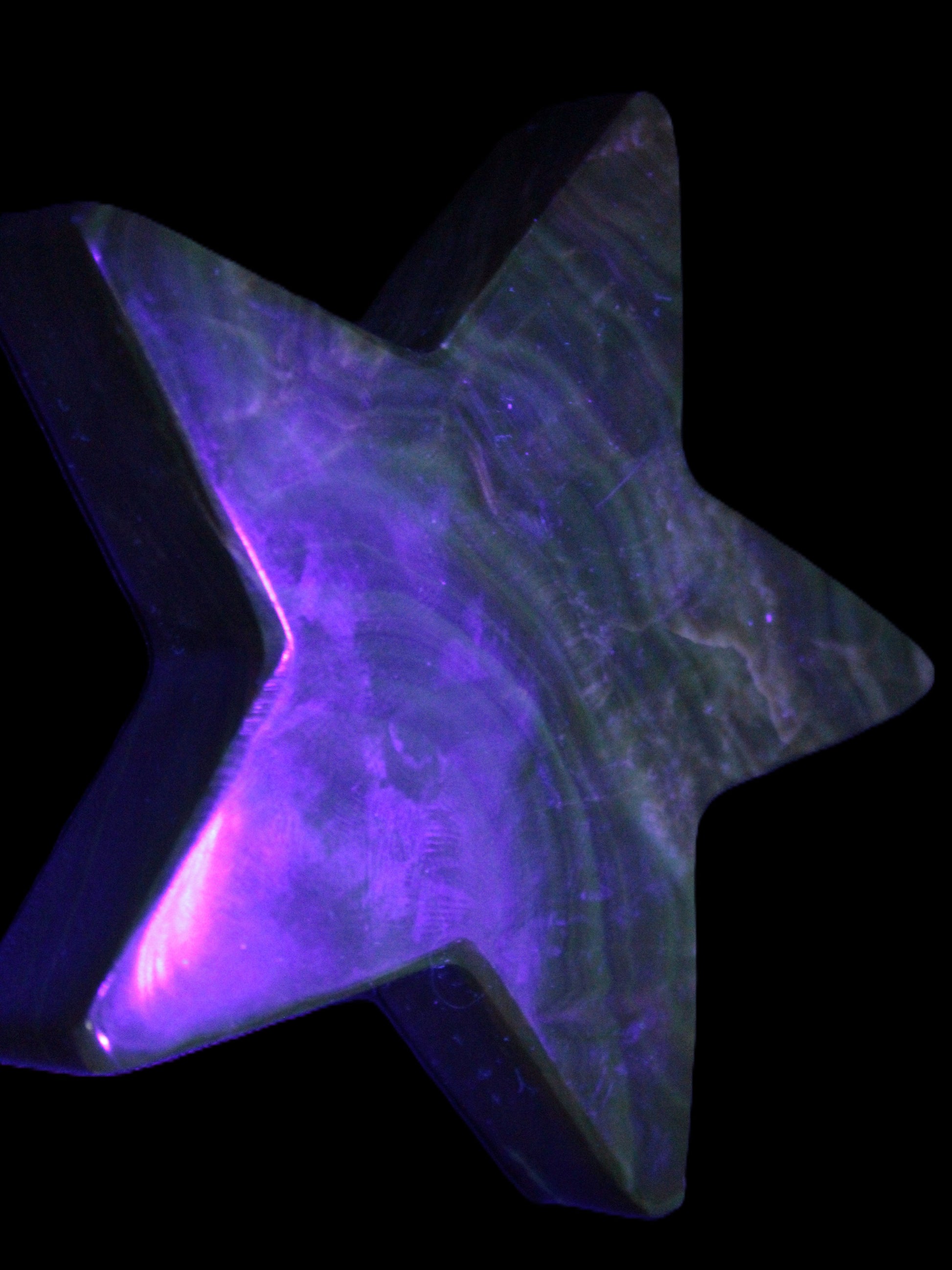 Chocolate Calcite Star 103*19mm 243.3g in UV light - Rocks and Things Store