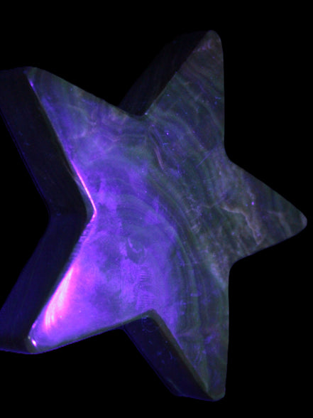 Chocolate Calcite Star 103*19mm 243.3g in UV light - Rocks and Things Store