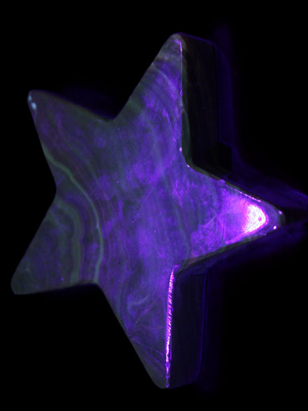 Chocolate Calcite Star 103*19mm 243.3g in UV light - Rocks and Things Store