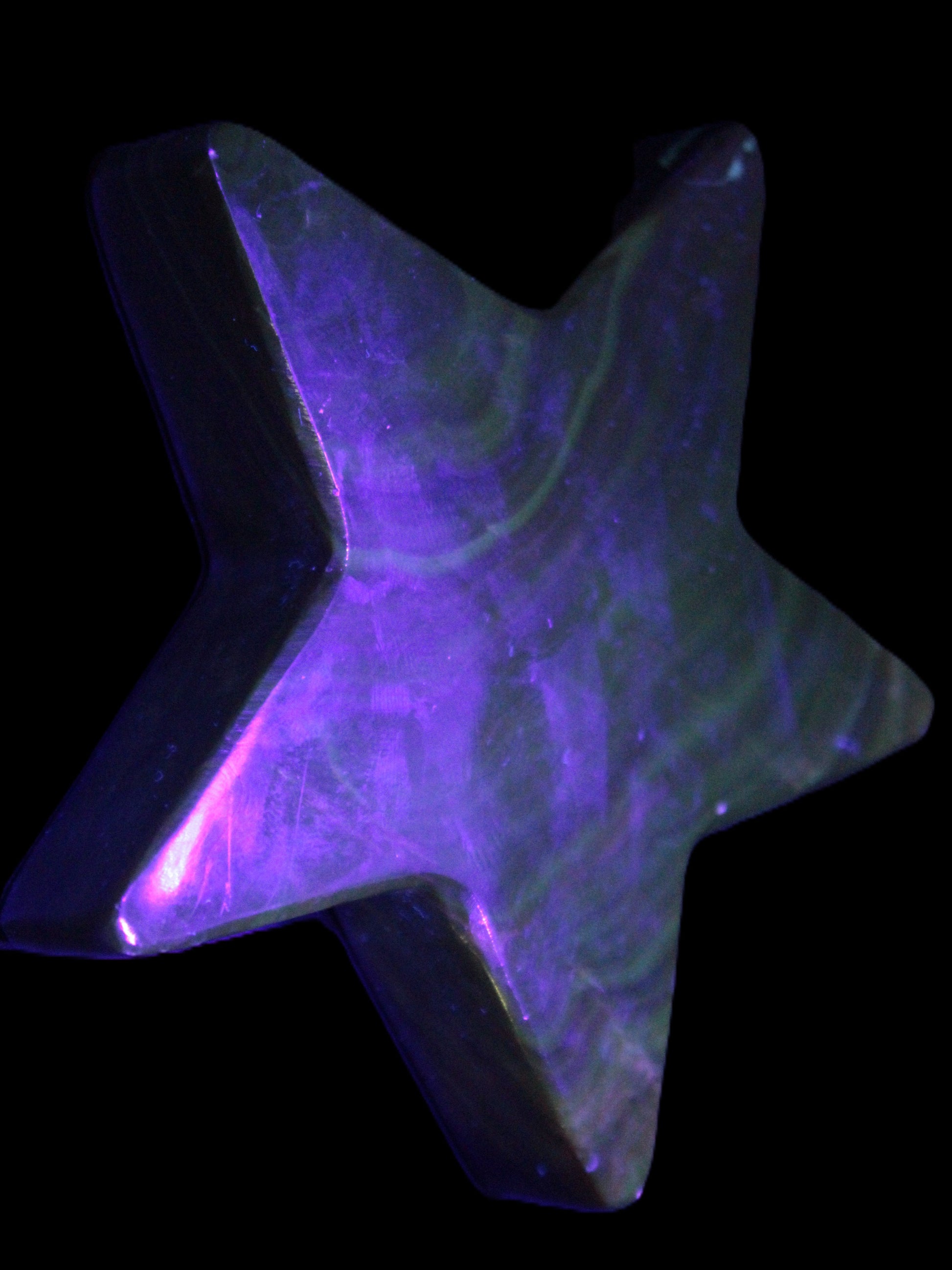 Chocolate Calcite Star 103*19mm 243.3g in UV light - Rocks and Things Store