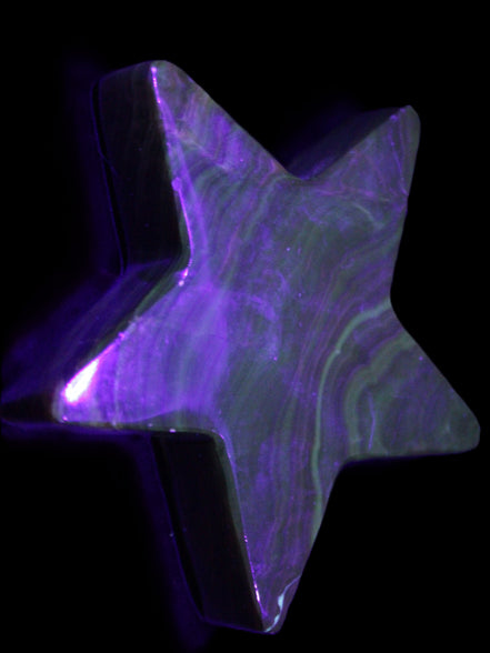 Chocolate Calcite Star 103*19mm 243.3g in UV light - Rocks and Things Store