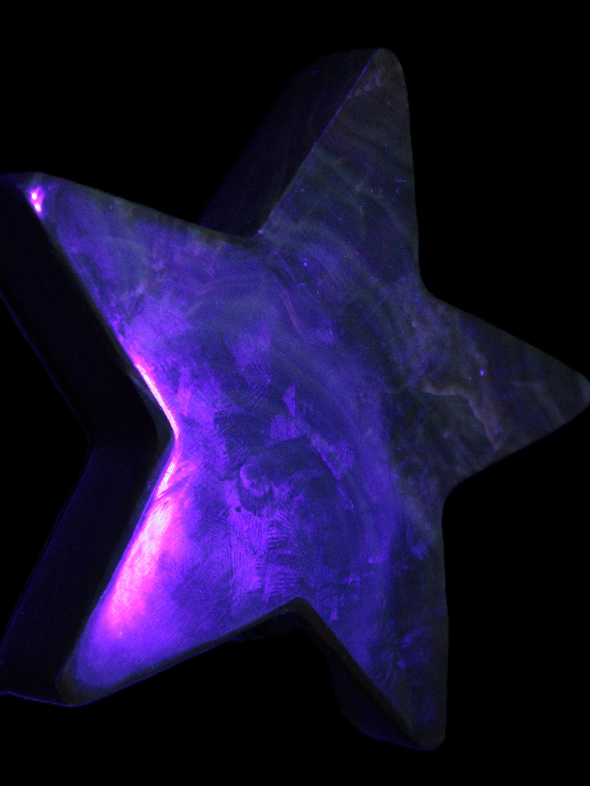 Chocolate Calcite Star 103*19mm 243.3g in UV light - Rocks and Things Store