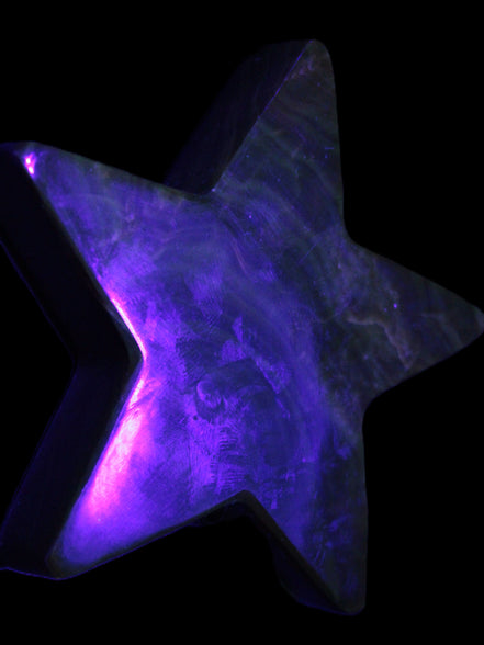 Chocolate Calcite Star 103*19mm 243.3g in UV light - Rocks and Things Store