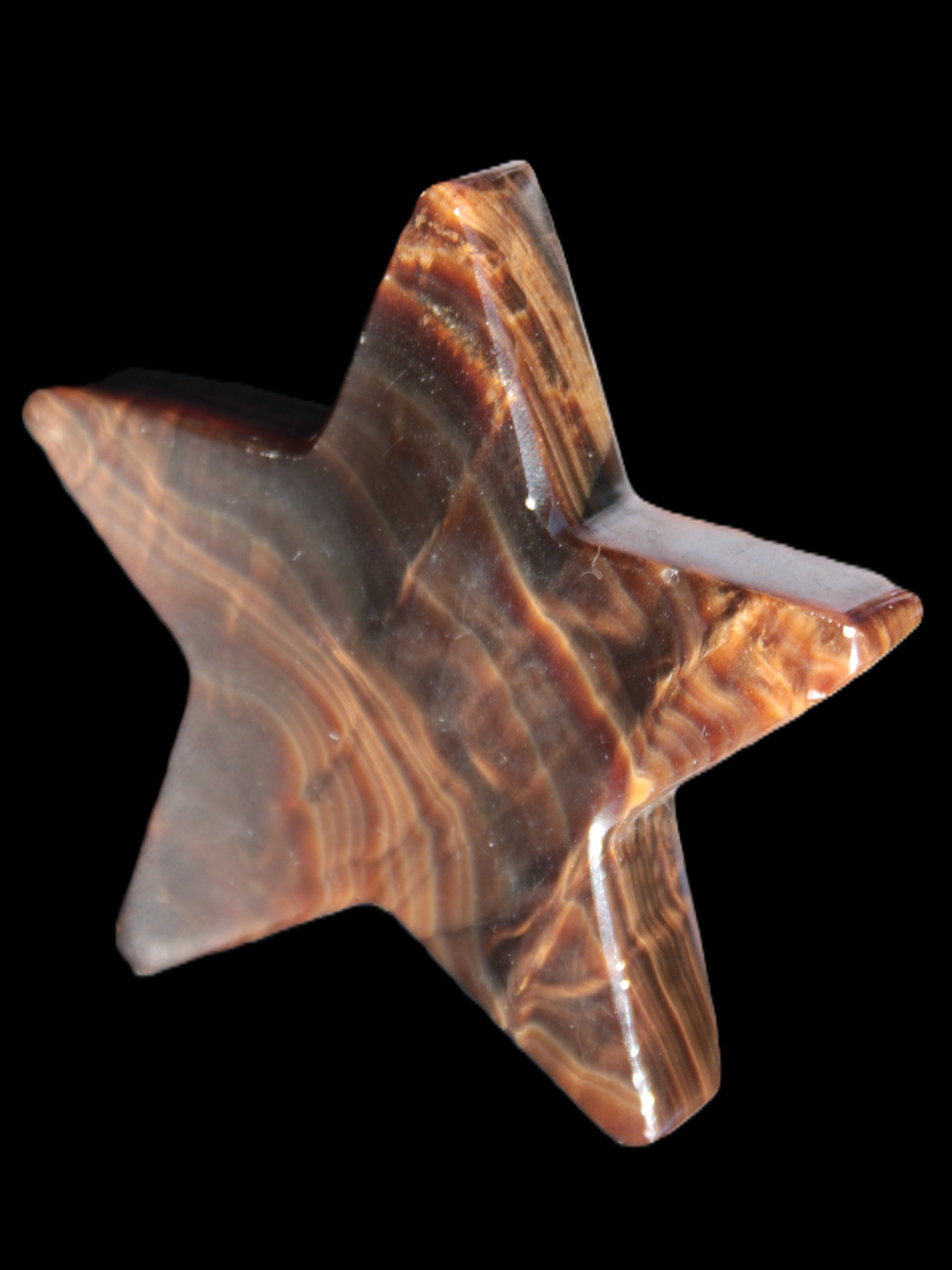 Chocolate Calcite Star 103*19mm 243.3g in very bright sunshine - Rocks and Things Store
