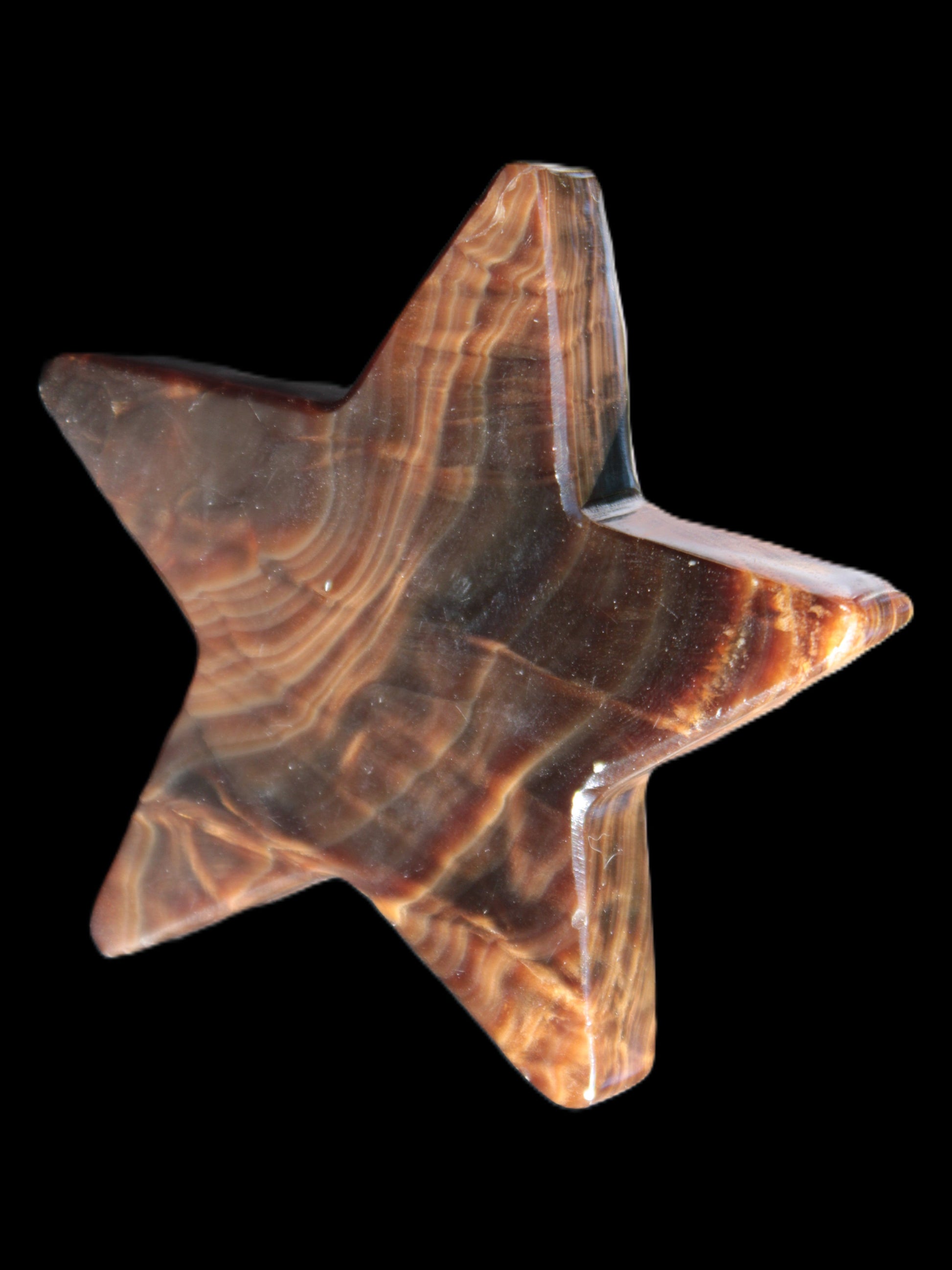 Chocolate Calcite Star 103*19mm 243.3g in very bright sunshine - Rocks and Things Store
