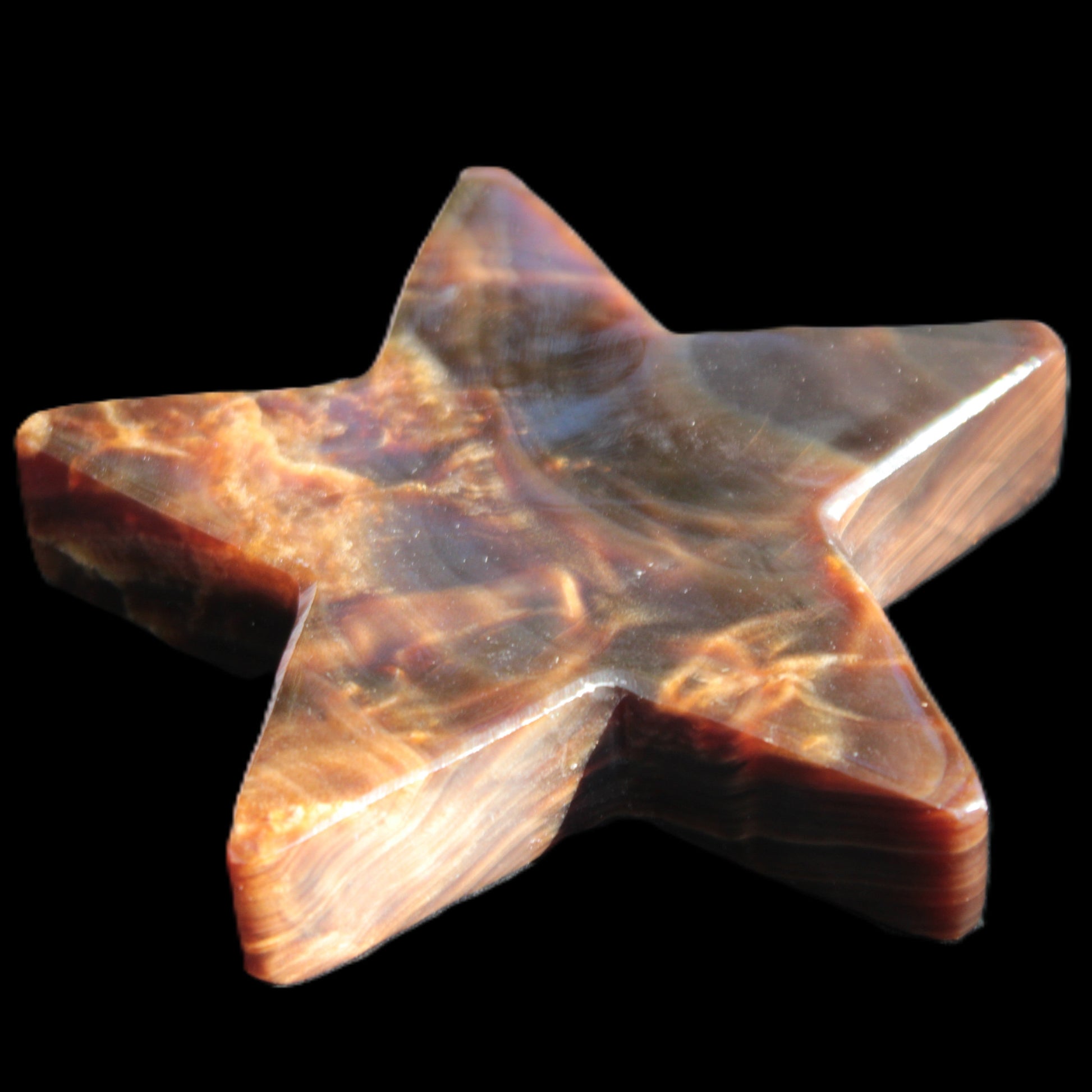 Chocolate Calcite Star 103*19mm 243.3g in very bright sunshine - Rocks and Things Store