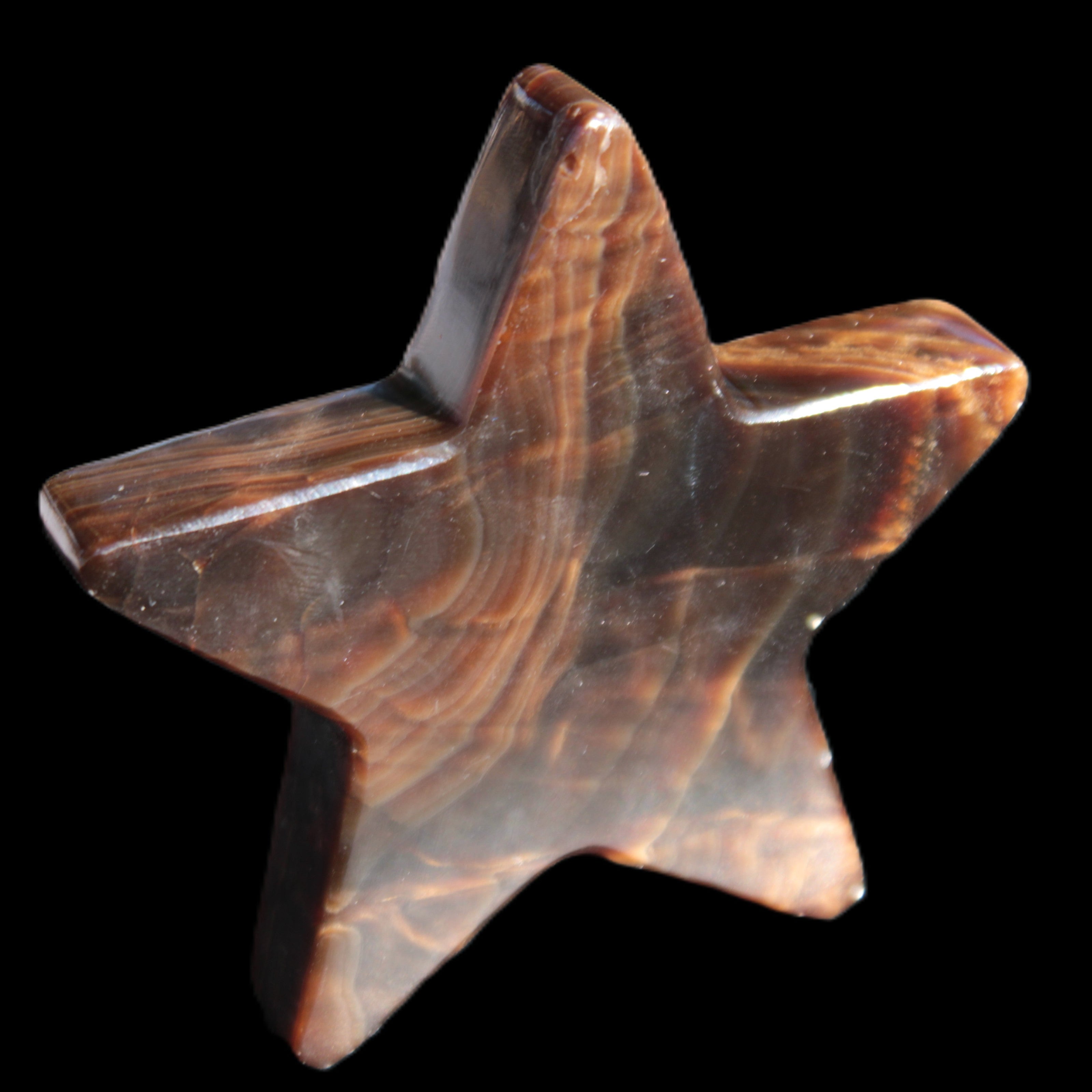 Chocolate Calcite Star 103*19mm 243.3g in very bright sunshine - Rocks and Things Store