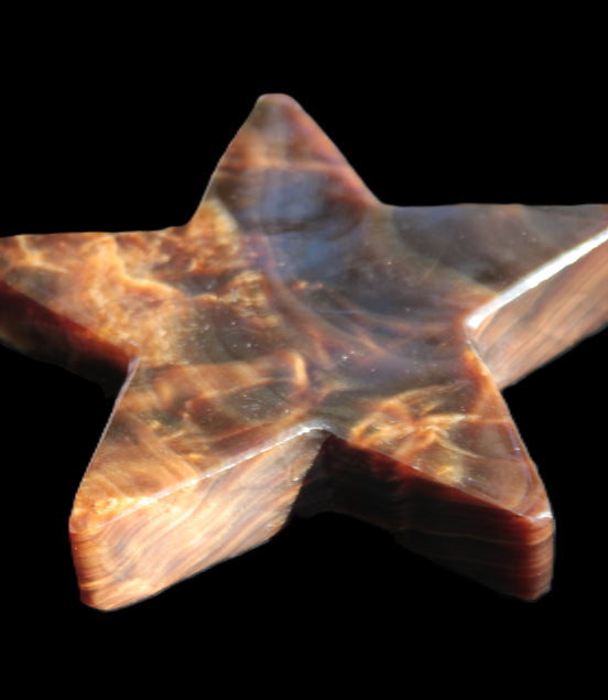Chocolate Calcite Star 103*19mm 243.3g in very bright sunshine - Rocks and Things Store