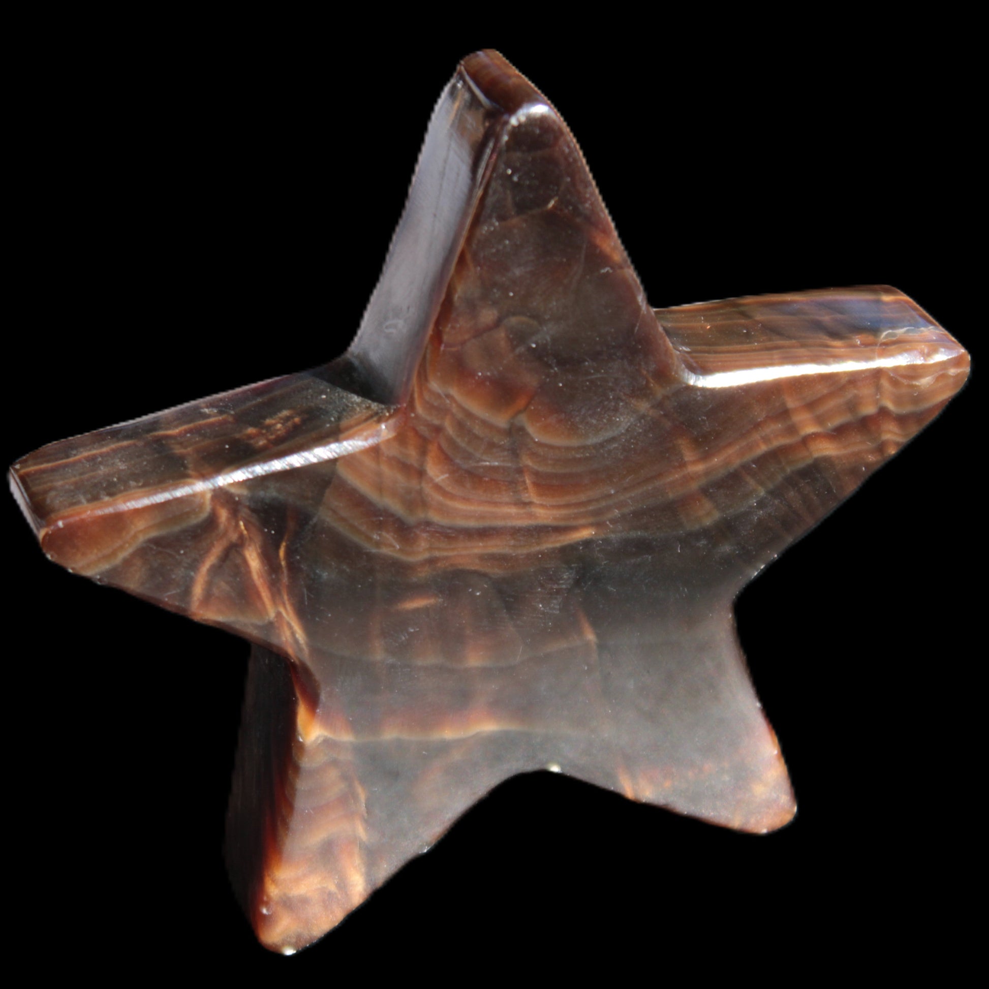 Chocolate Calcite Star 103*19mm 243.3g in very bright sunshine - Rocks and Things Store