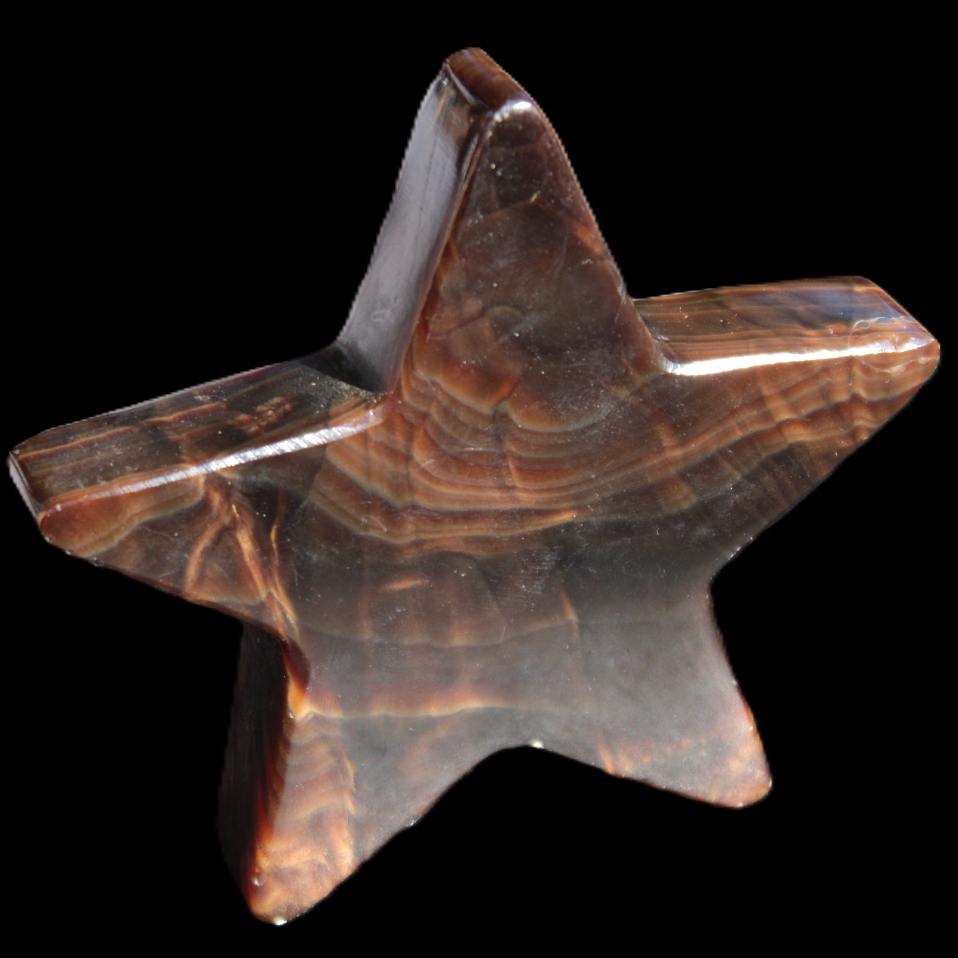 Chocolate Calcite Star 103*19mm 243.3g in very bright sunshine - Rocks and Things Store
