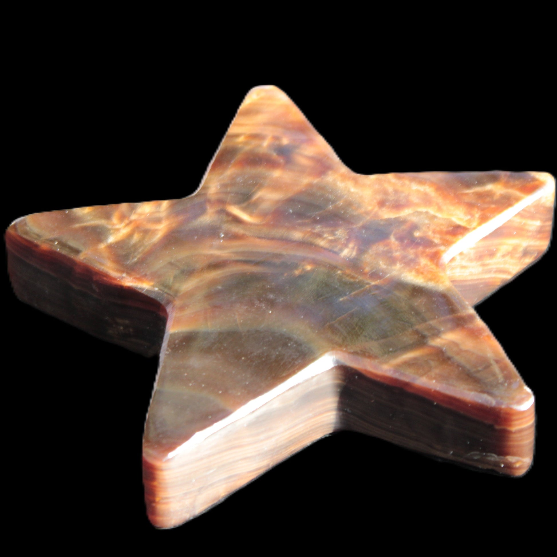 Chocolate Calcite Star 103*19mm 243.3g in very bright sunshine - Rocks and Things Store