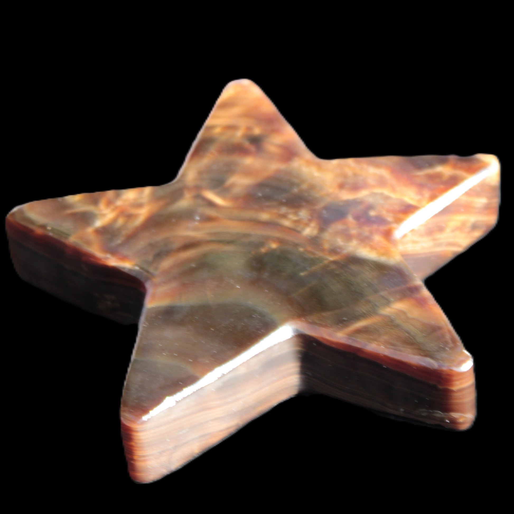 Chocolate Calcite Star 103*19mm 243.3g in very bright sunshine - Rocks and Things Store