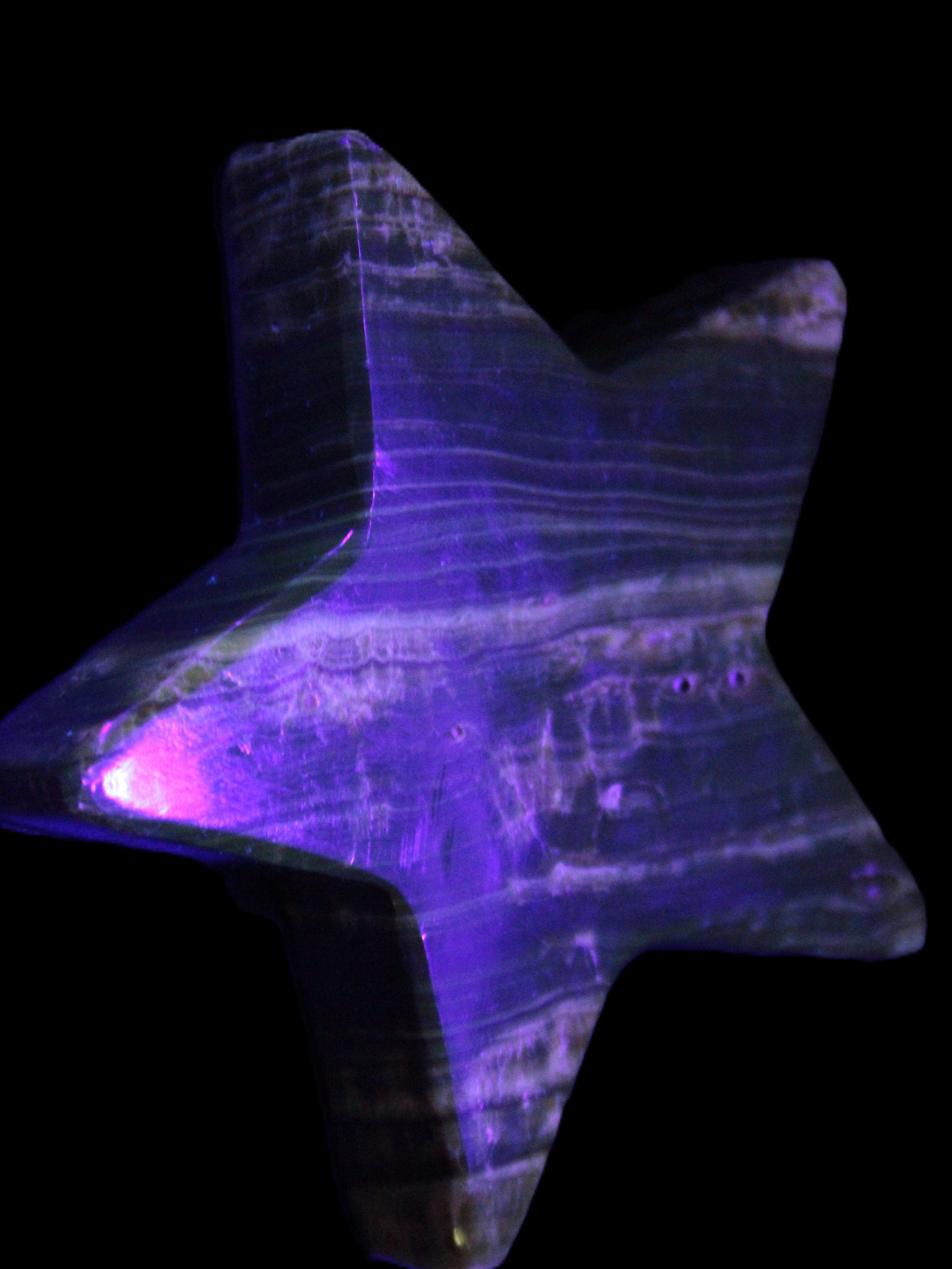 Chocolate Calcite Star 103*18mm 249.6g in UV light - Rocks and Things Store