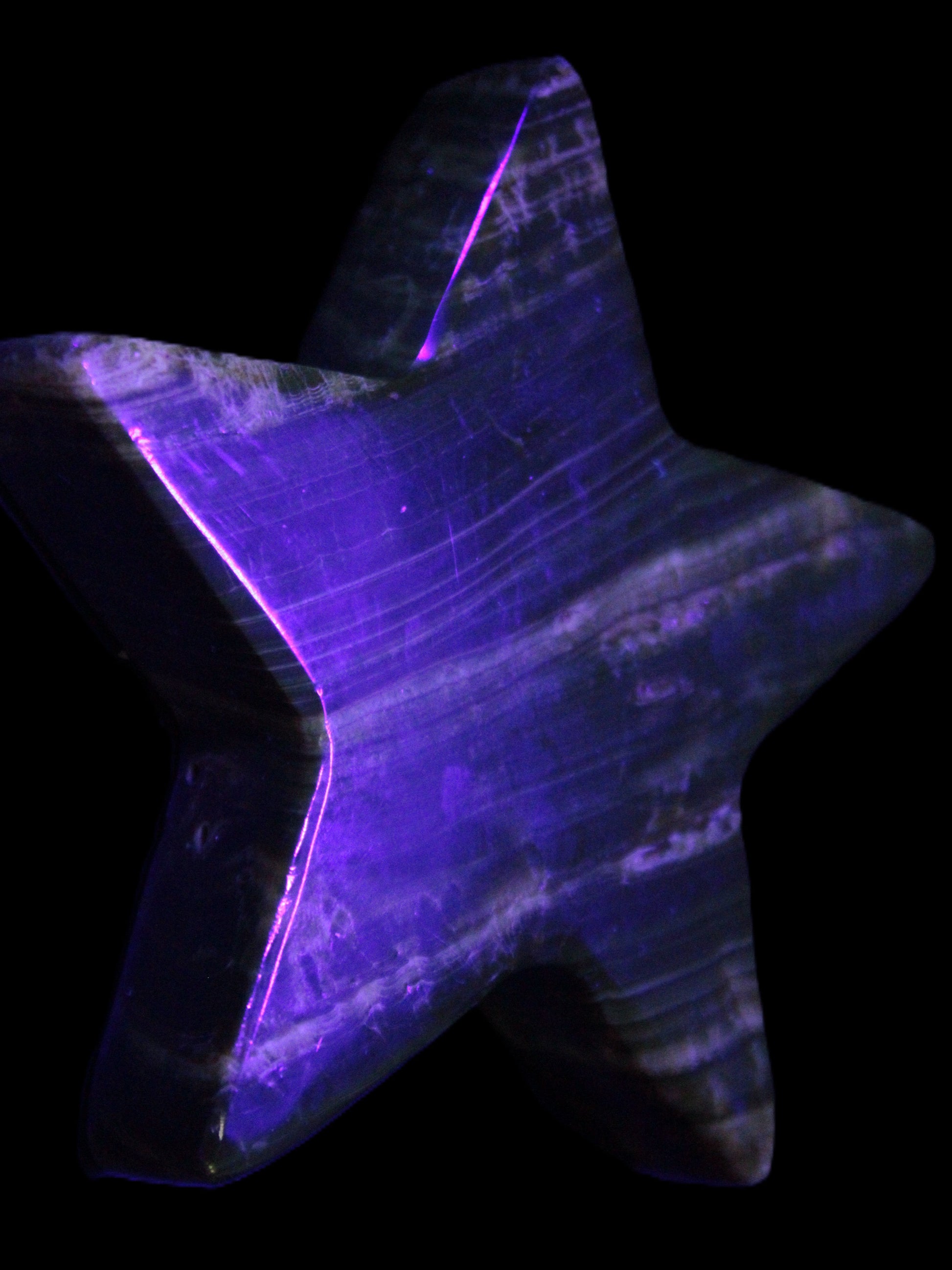 Chocolate Calcite Star 103*18mm 249.6g in UV light - Rocks and Things Store