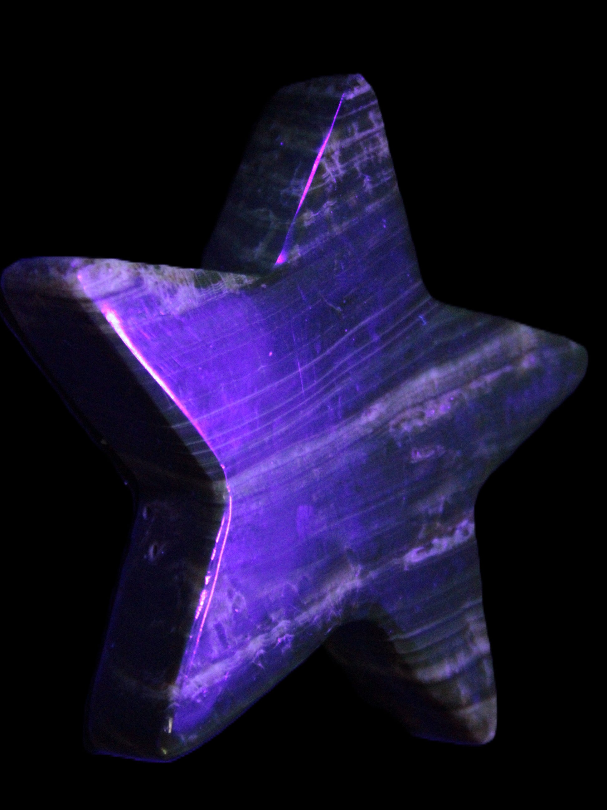 Chocolate Calcite Star 103*18mm 249.6g in UV light - Rocks and Things Store