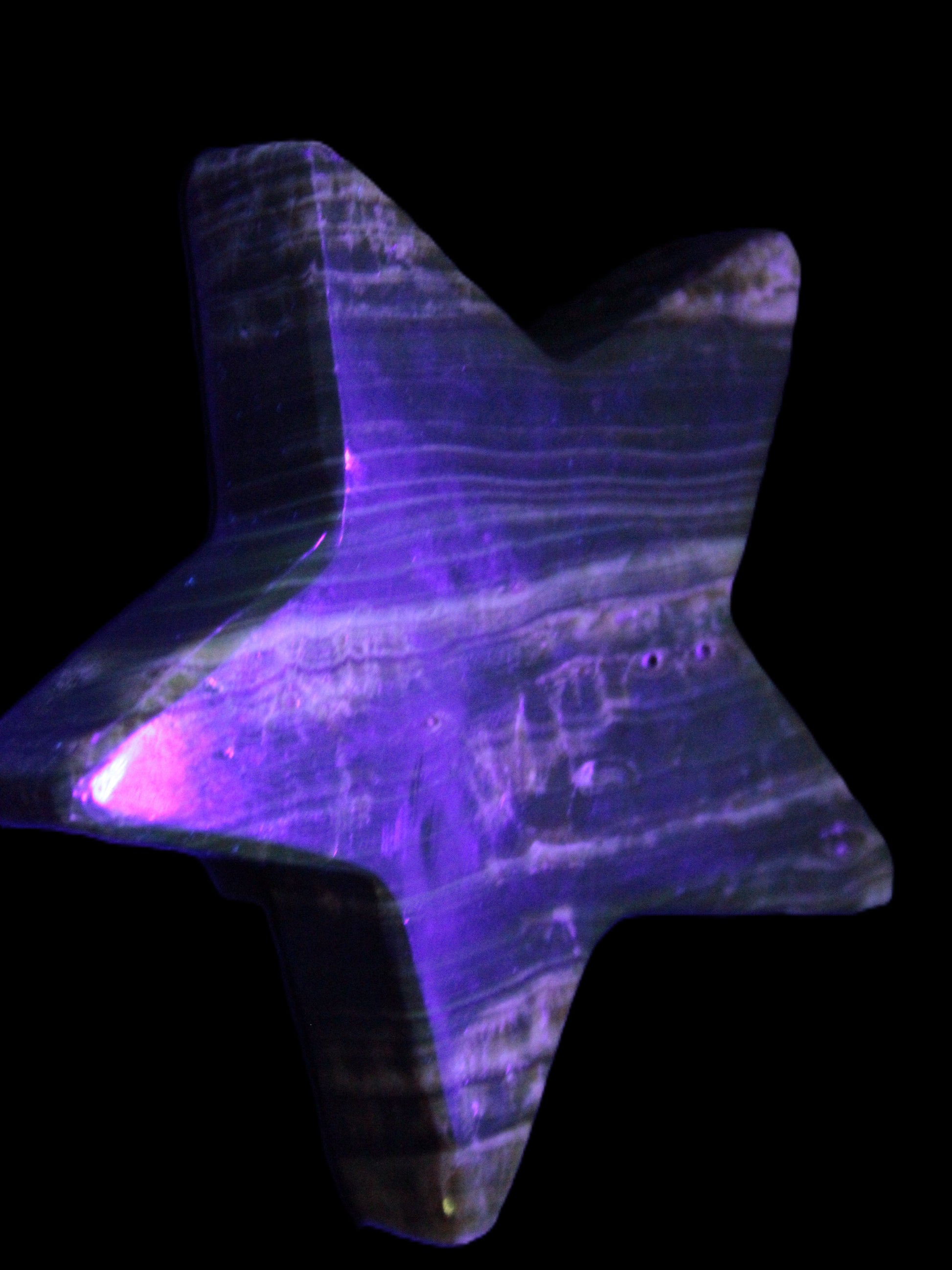 Chocolate Calcite Star 103*18mm 249.6g in UV light - Rocks and Things Store