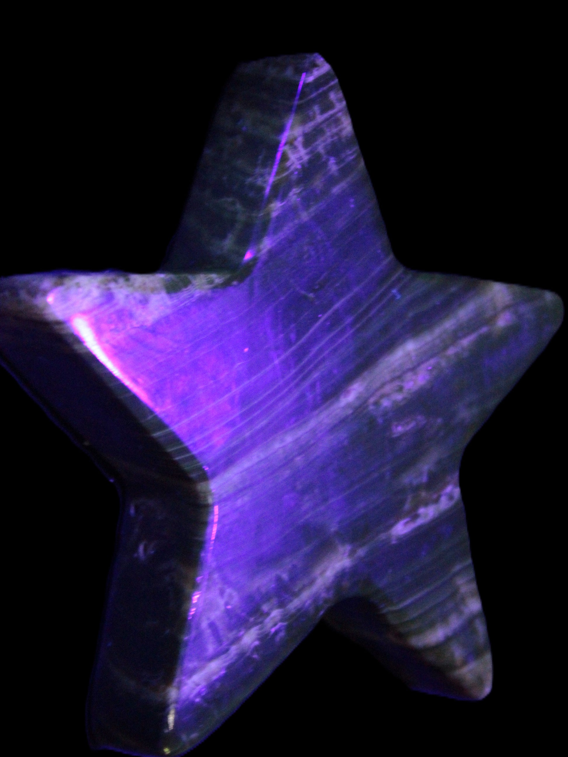 Chocolate Calcite Star 103*18mm 249.6g in UV light - Rocks and Things Store