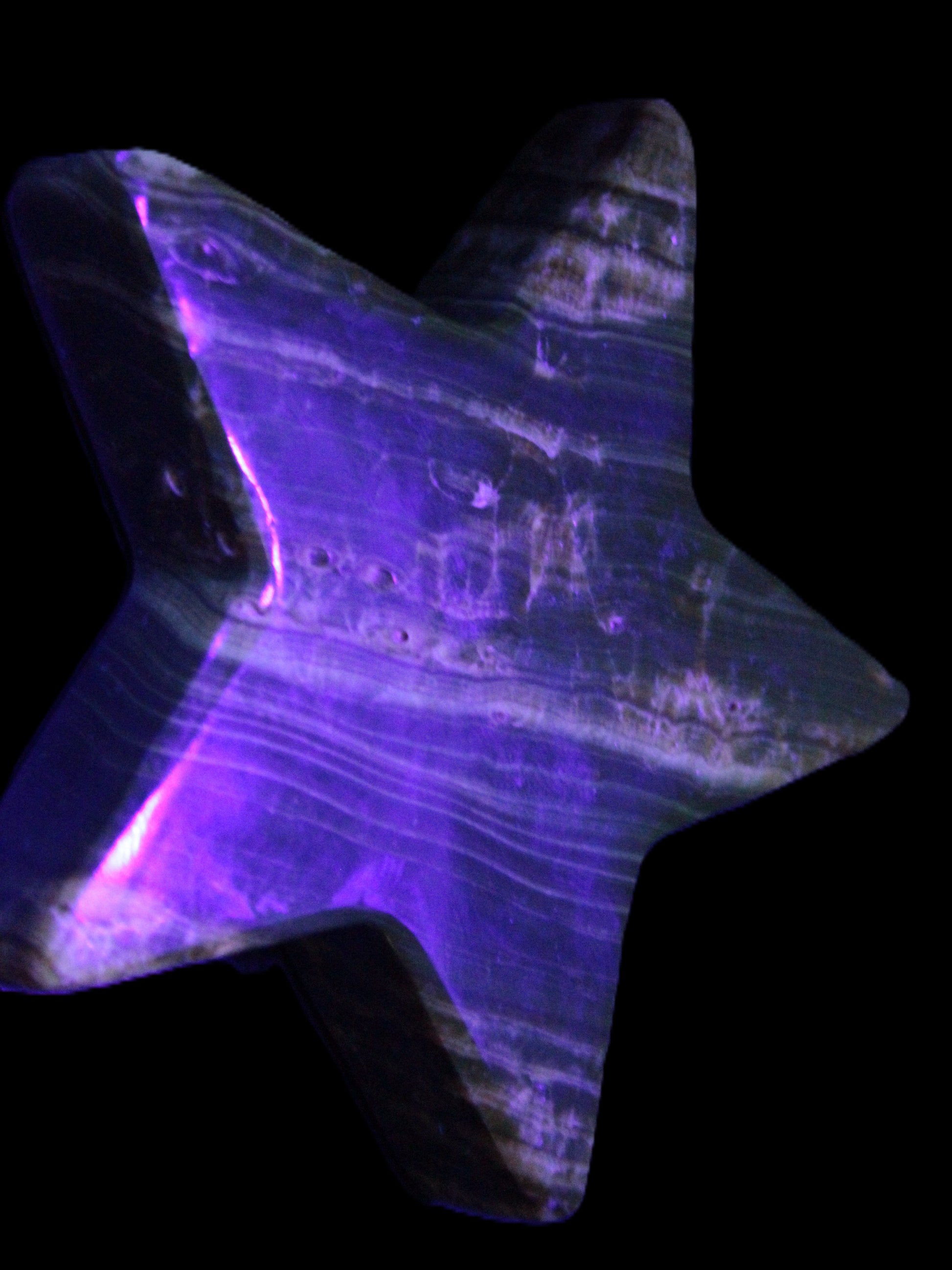 Chocolate Calcite Star 103*18mm 249.6g in UV light - Rocks and Things Store