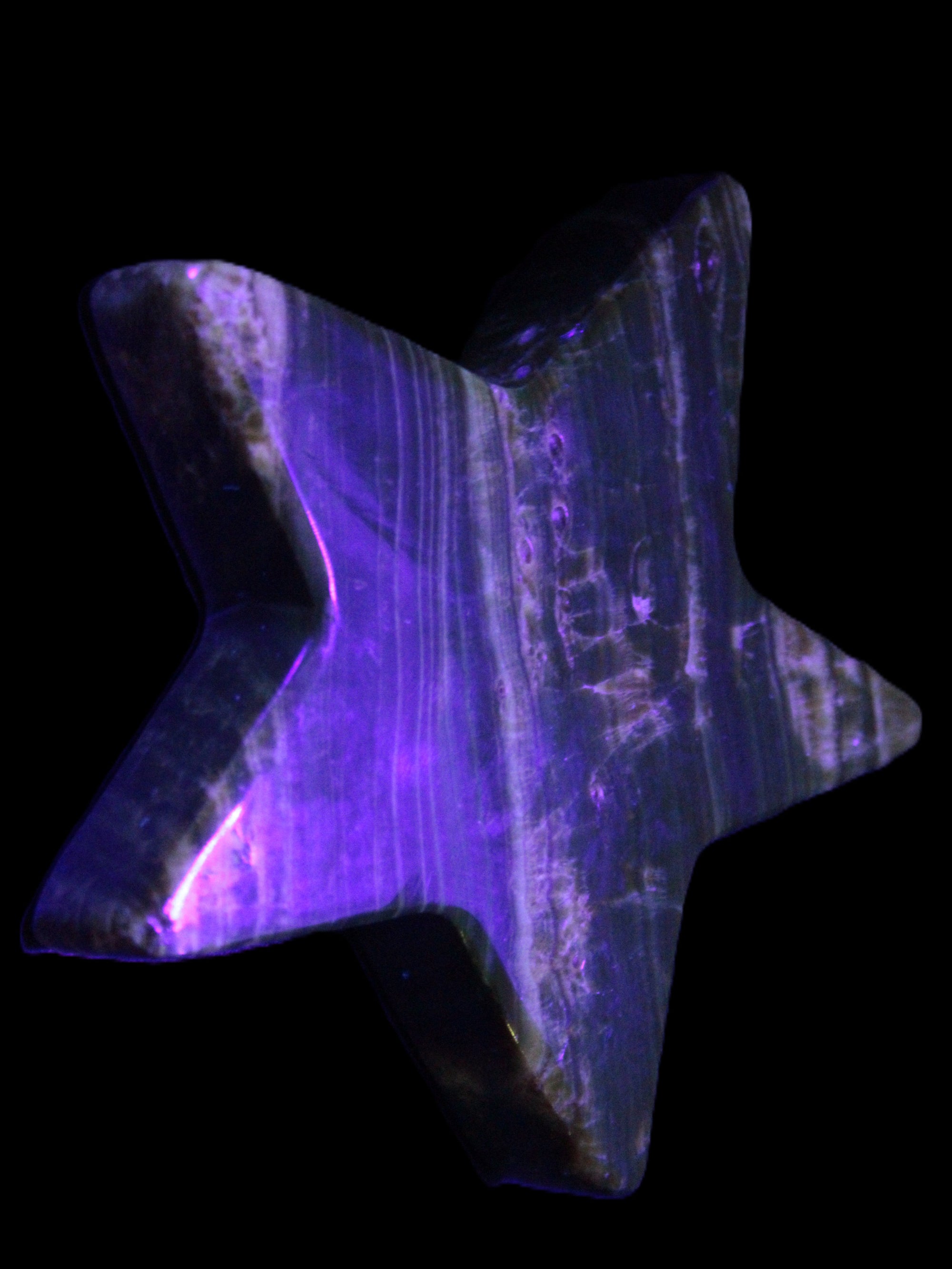 Chocolate Calcite Star 103*18mm 249.6g in UV light - Rocks and Things Store