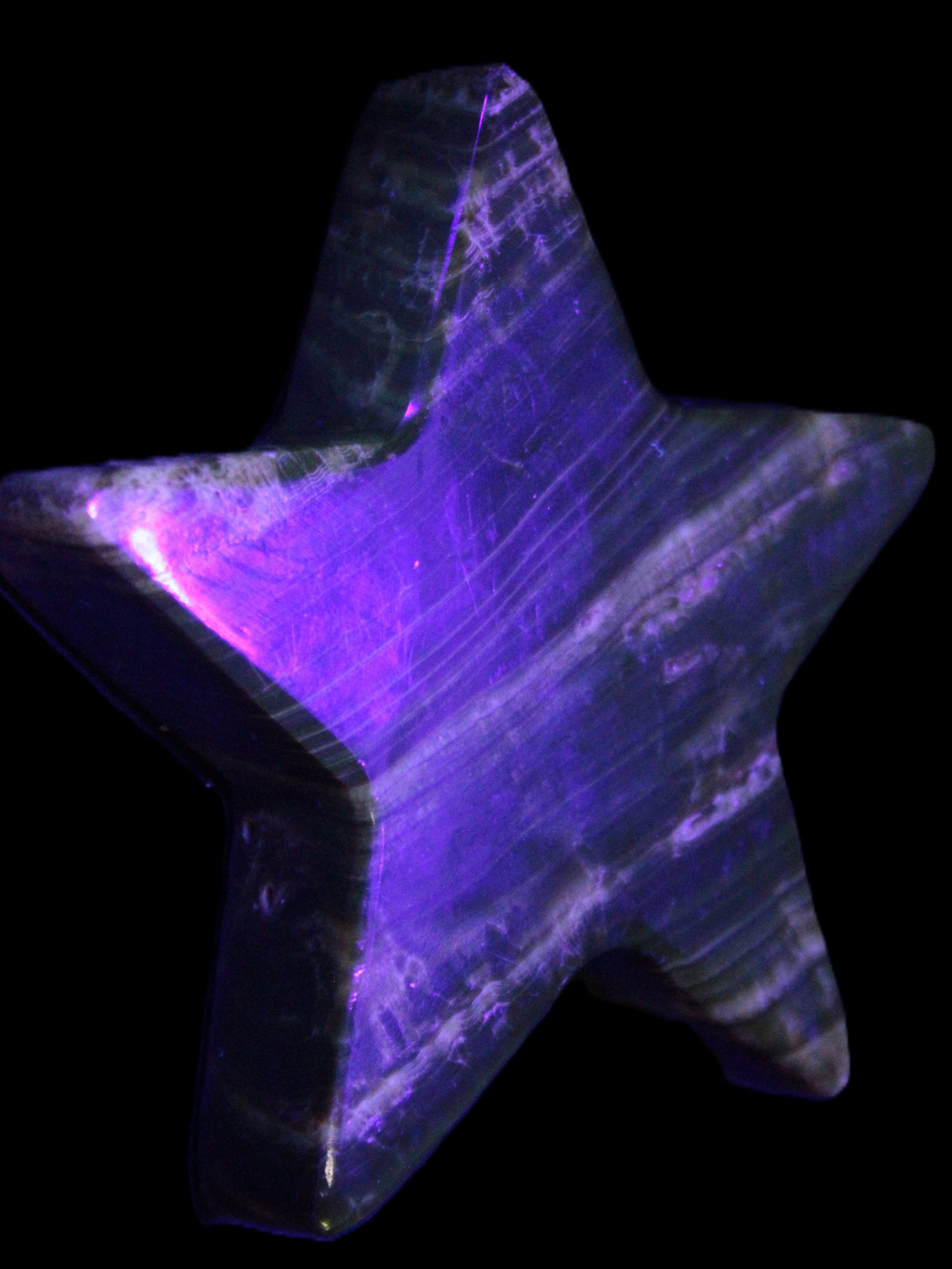 Chocolate Calcite Star 103*18mm 249.6g in UV light - Rocks and Things Store