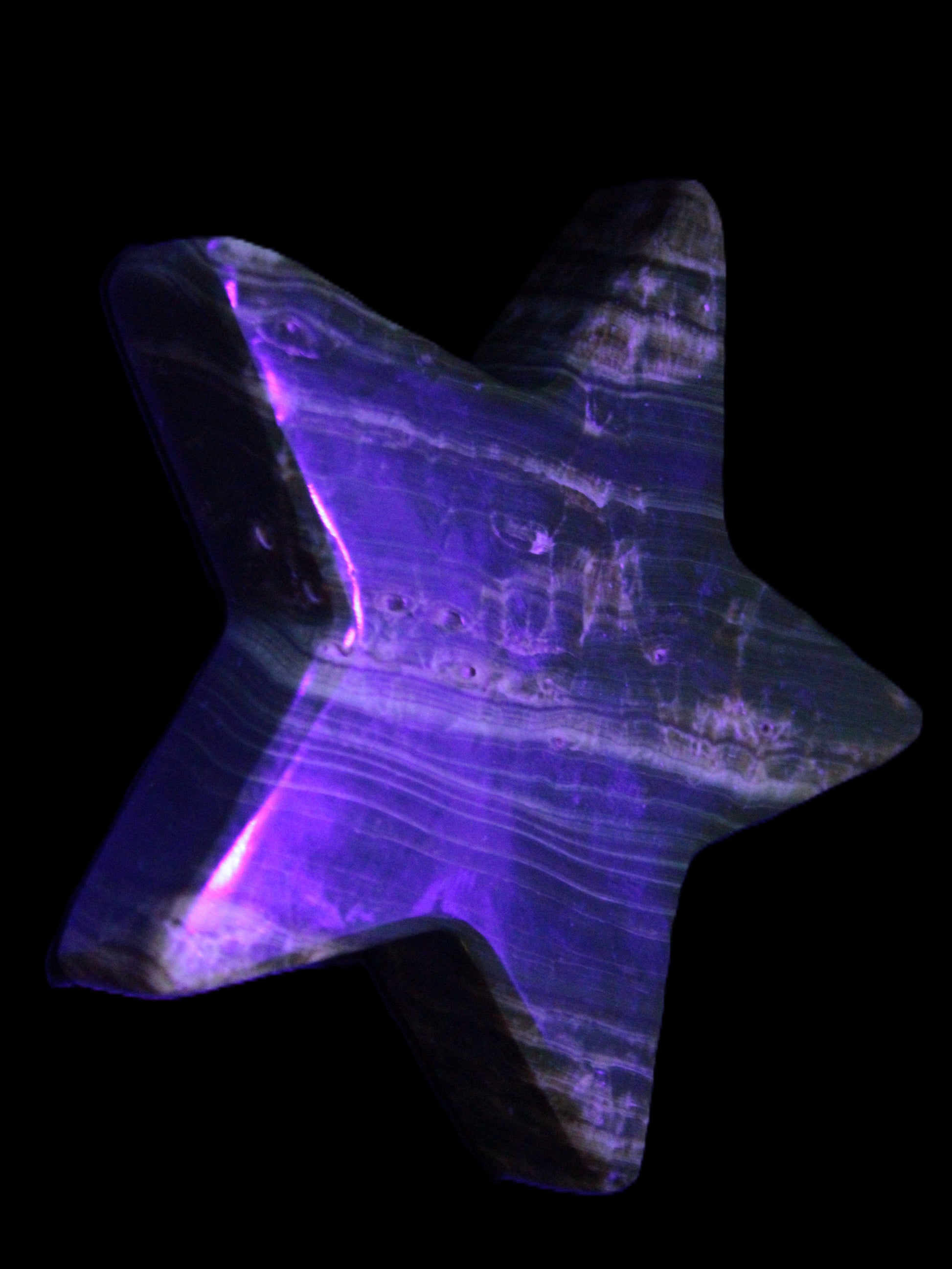Chocolate Calcite Star 103*18mm 249.6g in UV light - Rocks and Things Store