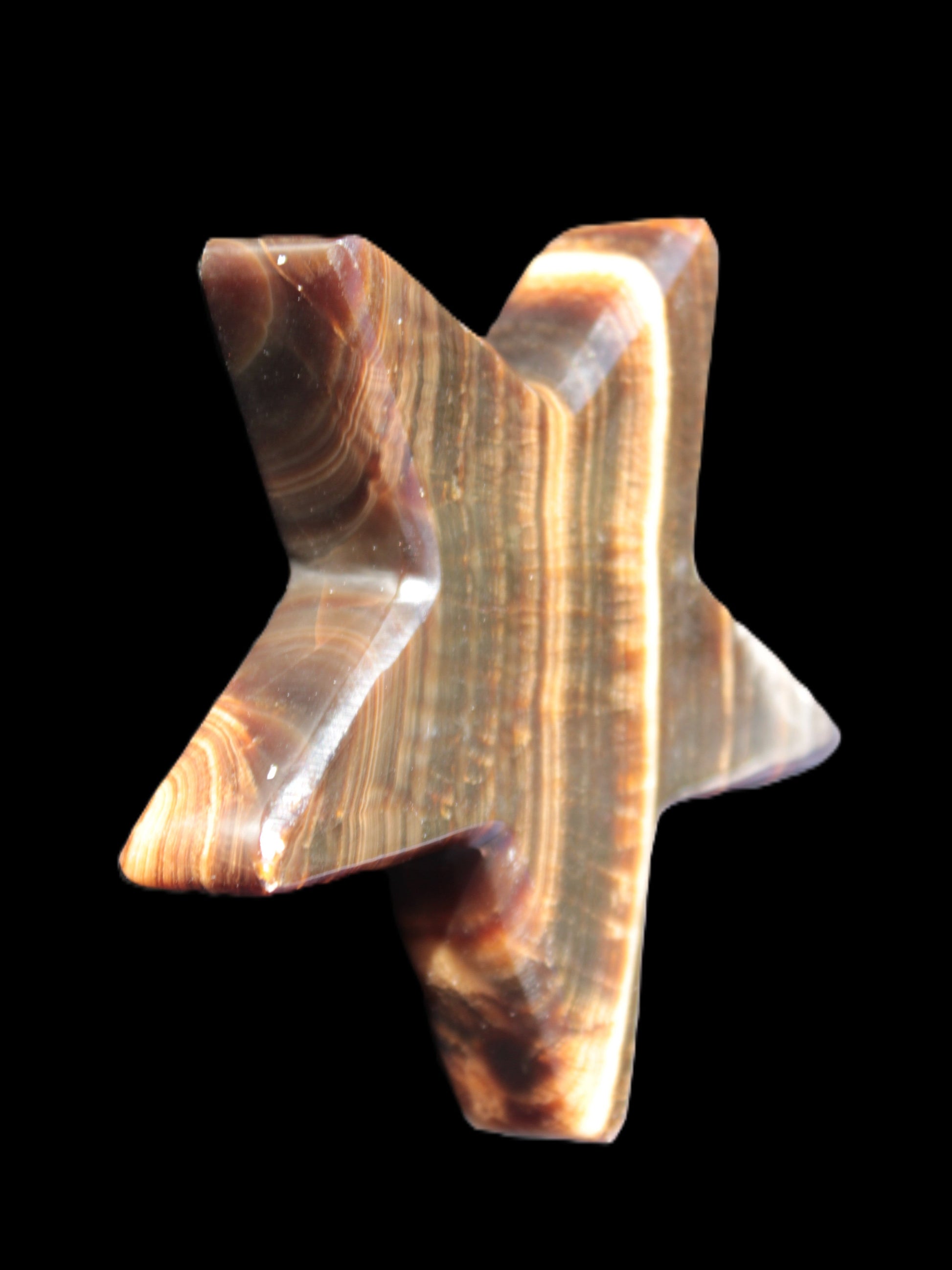 Chocolate Calcite Star 105*20mm 266.5g in bright sunlight - Rocks and Things Store