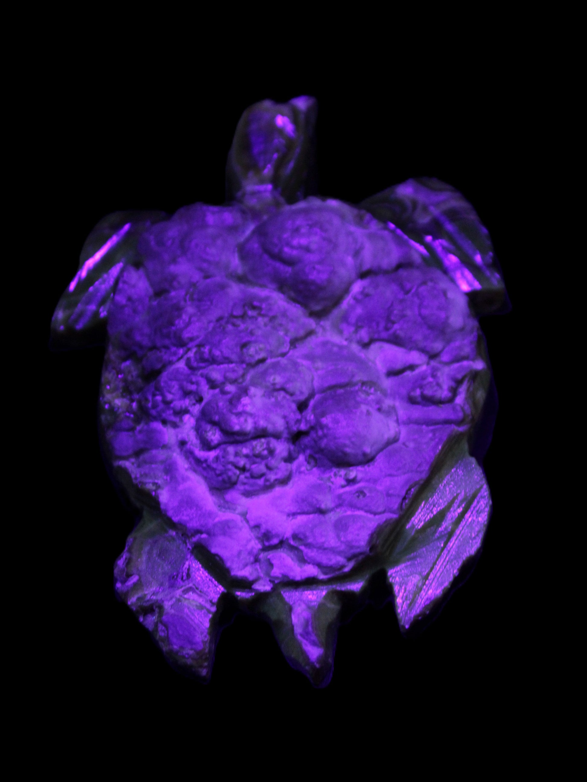 Chocolate Calcite hand-carved tortoise 130mm*21*90mm 264.8g in UV light - Rocks and Things Store