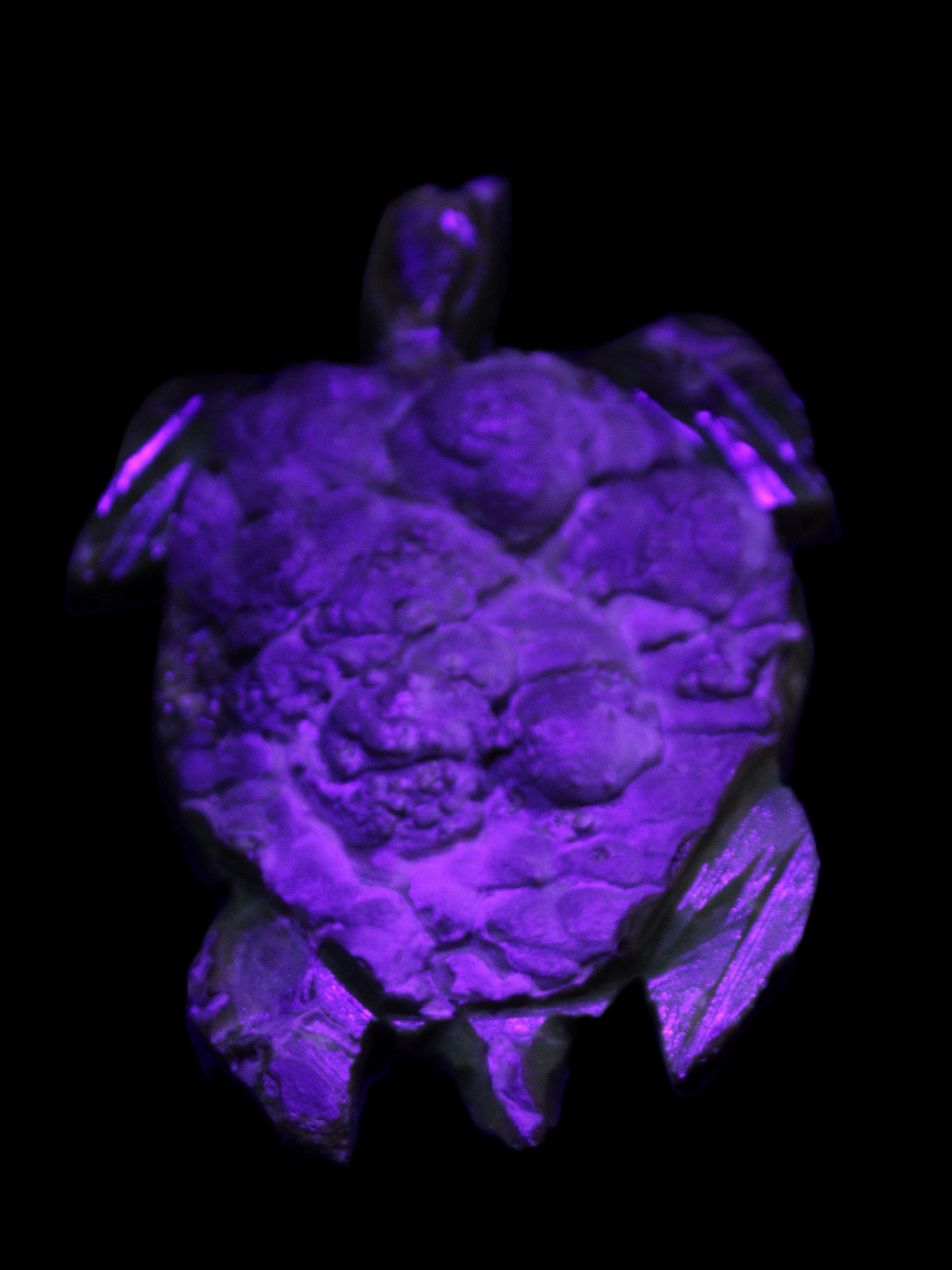 Chocolate Calcite hand-carved tortoise 130mm*21*90mm 264.8g in UV light - Rocks and Things Store