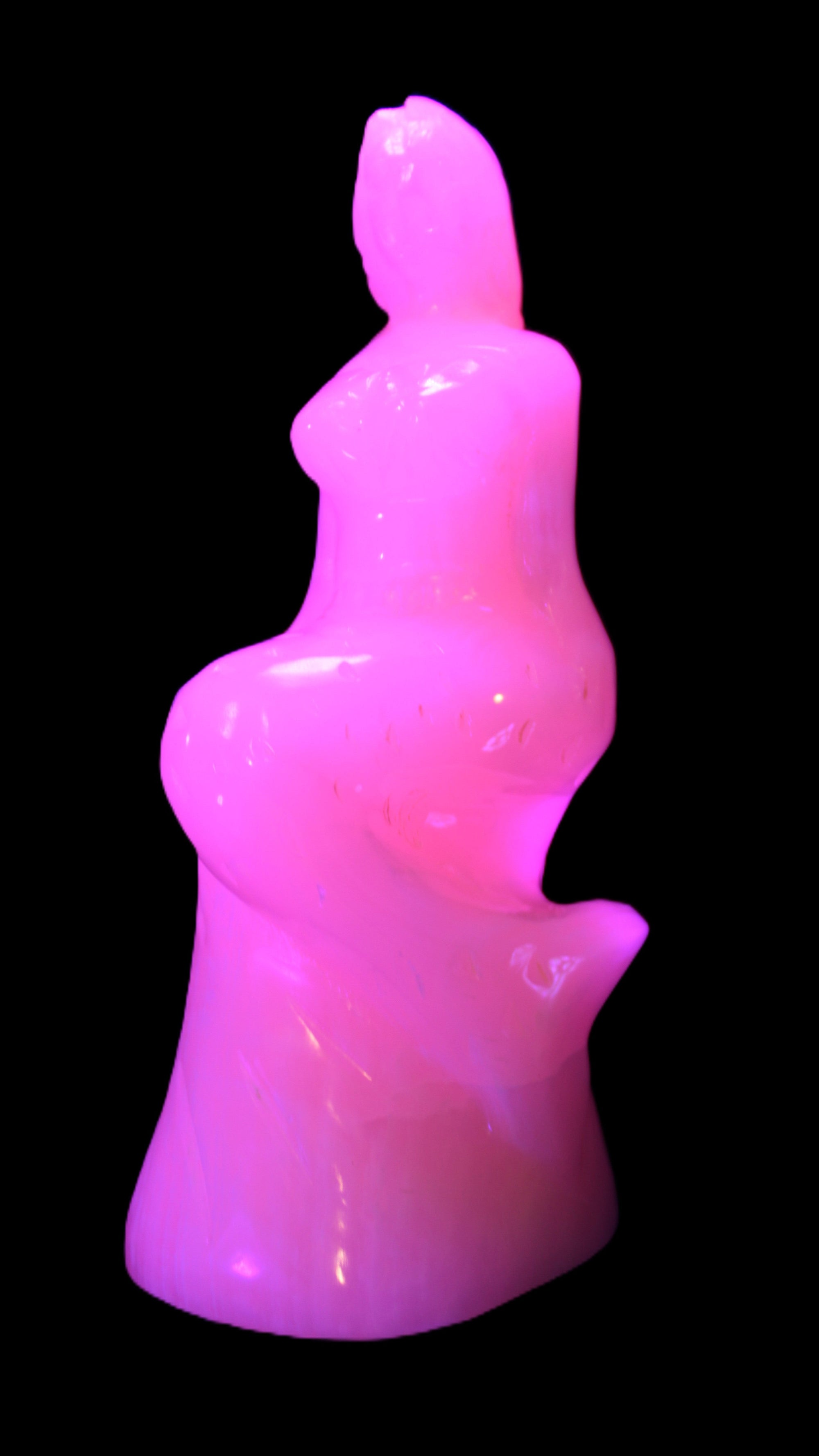 Mangano Calcite hand-carved mermaid 213*75*86mm 1584.9g in UV light - Rocks and Things Store