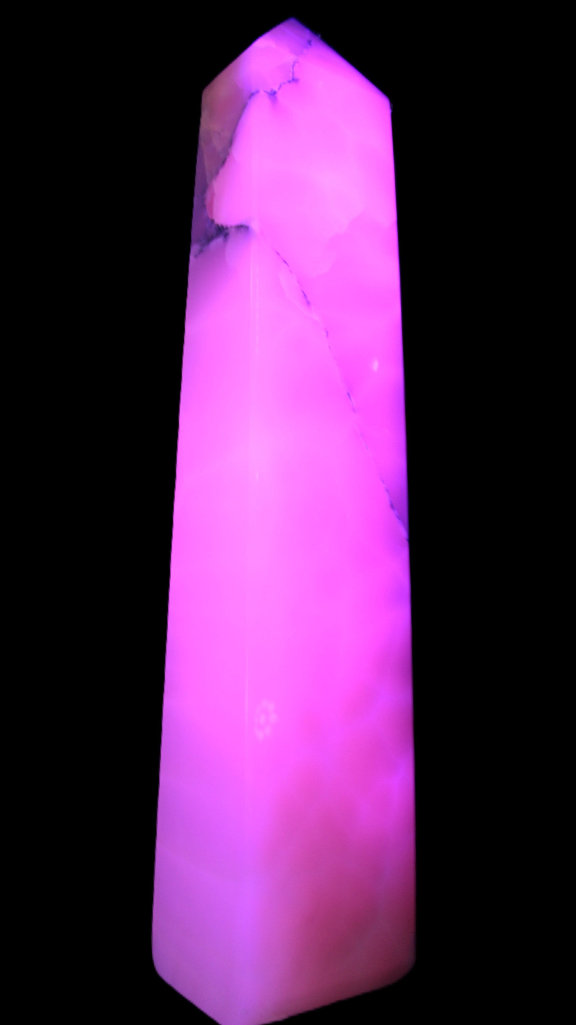 Huge Mangano Calcite obelisk 389*67*77mm 4020g in UV light - 
 Rocks and Things Store