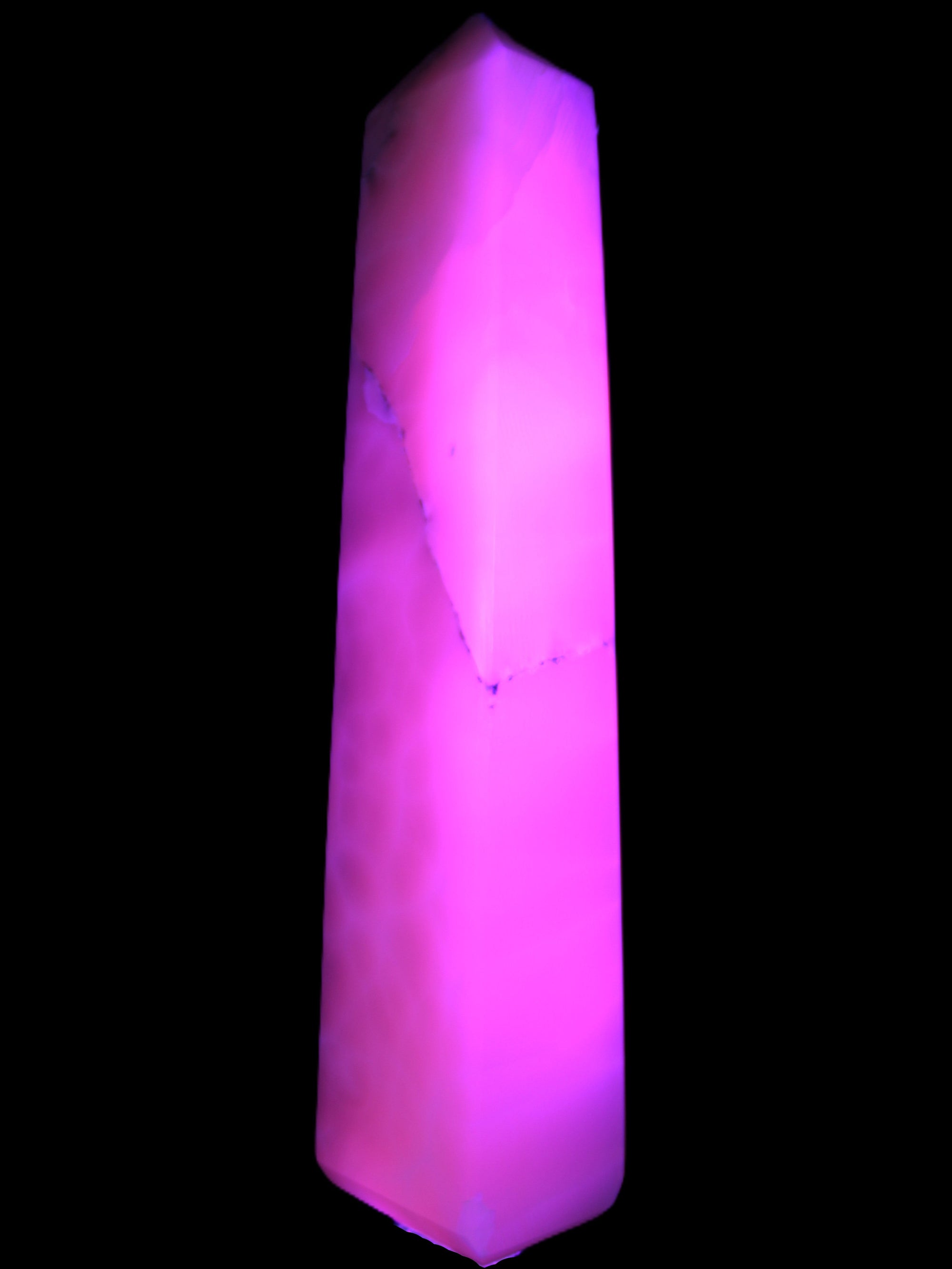 Huge Mangano Calcite obelisk 389*67*77mm 4020g in UV light - 
 Rocks and Things Store