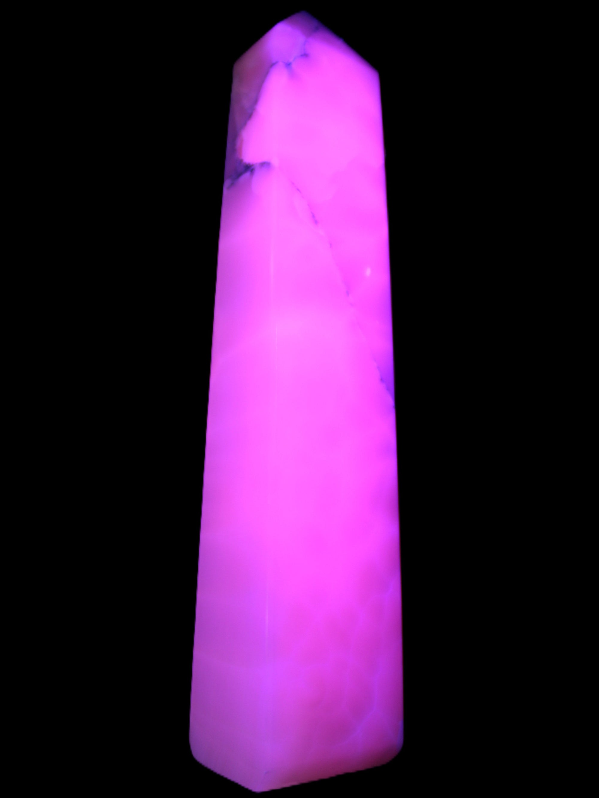 Huge Mangano Calcite obelisk 389*67*77mm 4020g in UV light - 
 Rocks and Things Store
